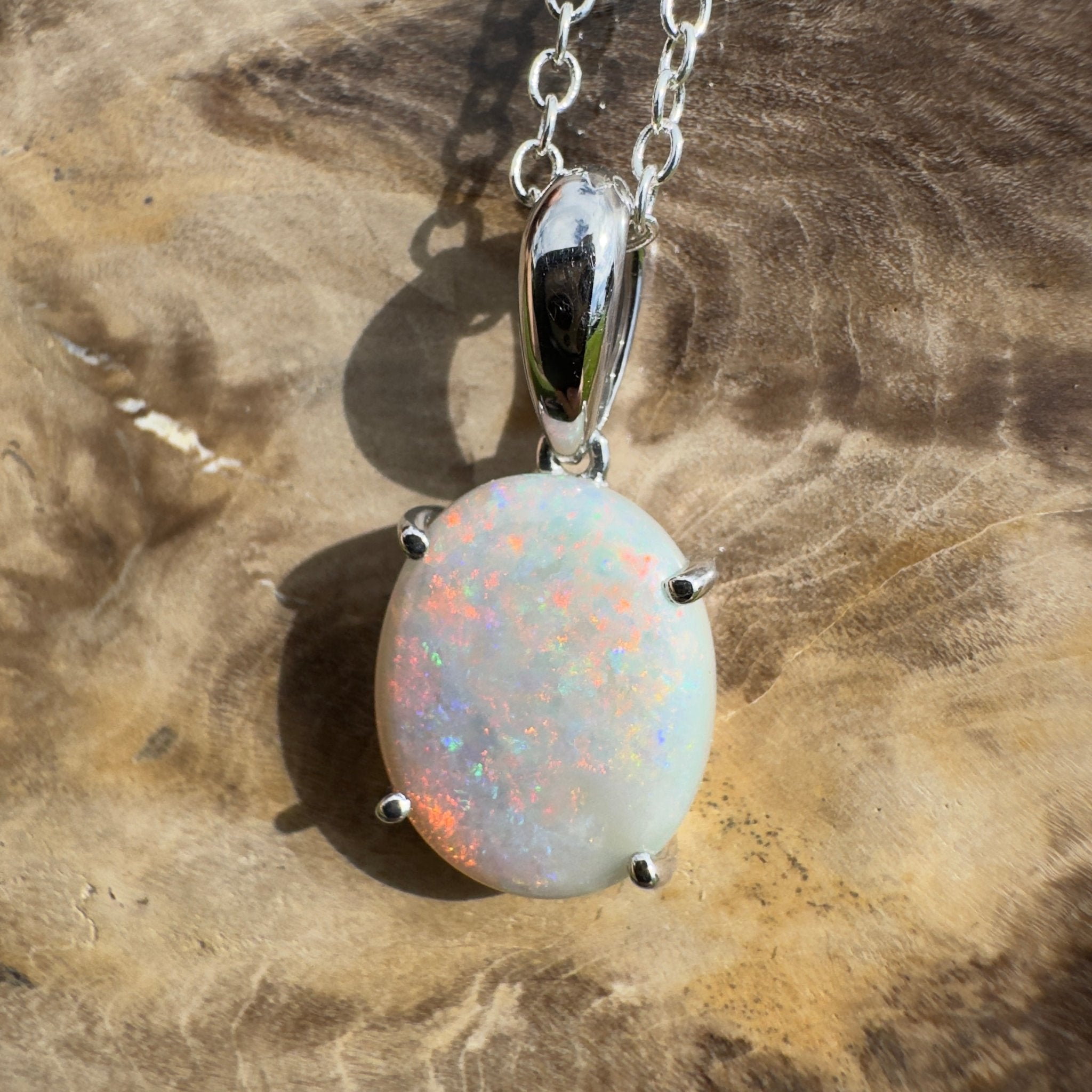 3ct Coober Pedy Crystal Opal Pendant Necklace ~ 'Mungo Wildfire' | 925 Sterling Silver | Solid Australian Opal