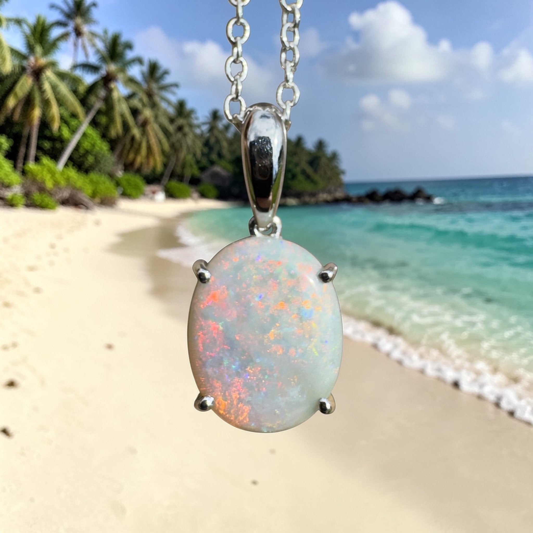3ct Coober Pedy Crystal Opal Pendant Necklace ~ 'Mungo Wildfire' | 925 Sterling Silver | Solid Australian Opal