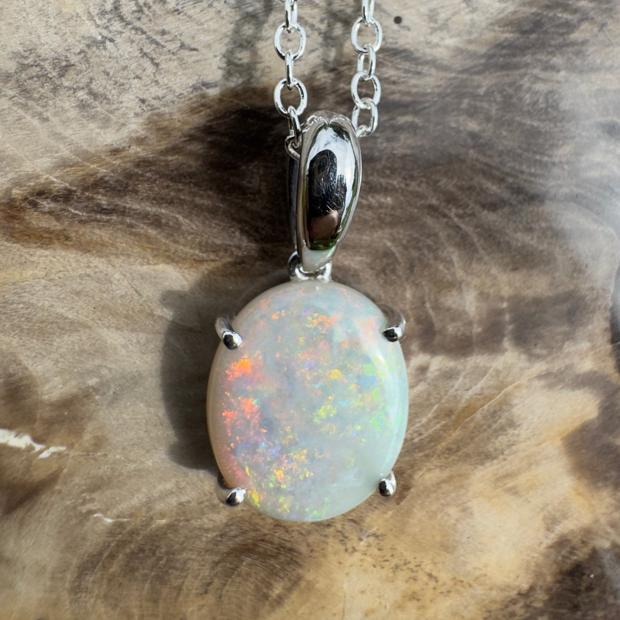 3ct Coober Pedy Crystal Opal Pendant Necklace ~ 'Mungo Wildfire' | 925 Sterling Silver | Solid Australian Opal