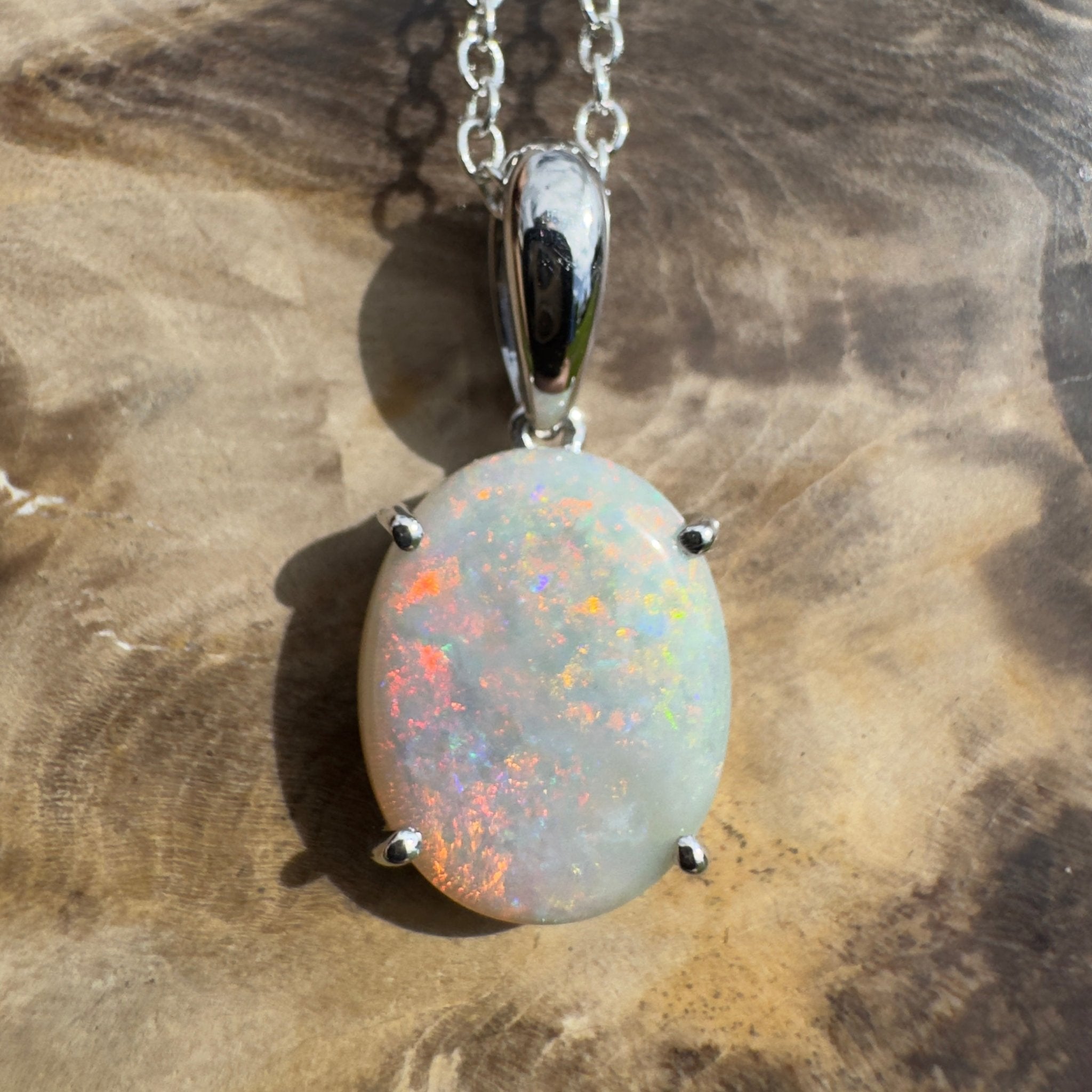 3ct Coober Pedy Crystal Opal Pendant Necklace ~ 'Mungo Wildfire' | 925 Sterling Silver | Solid Australian Opal