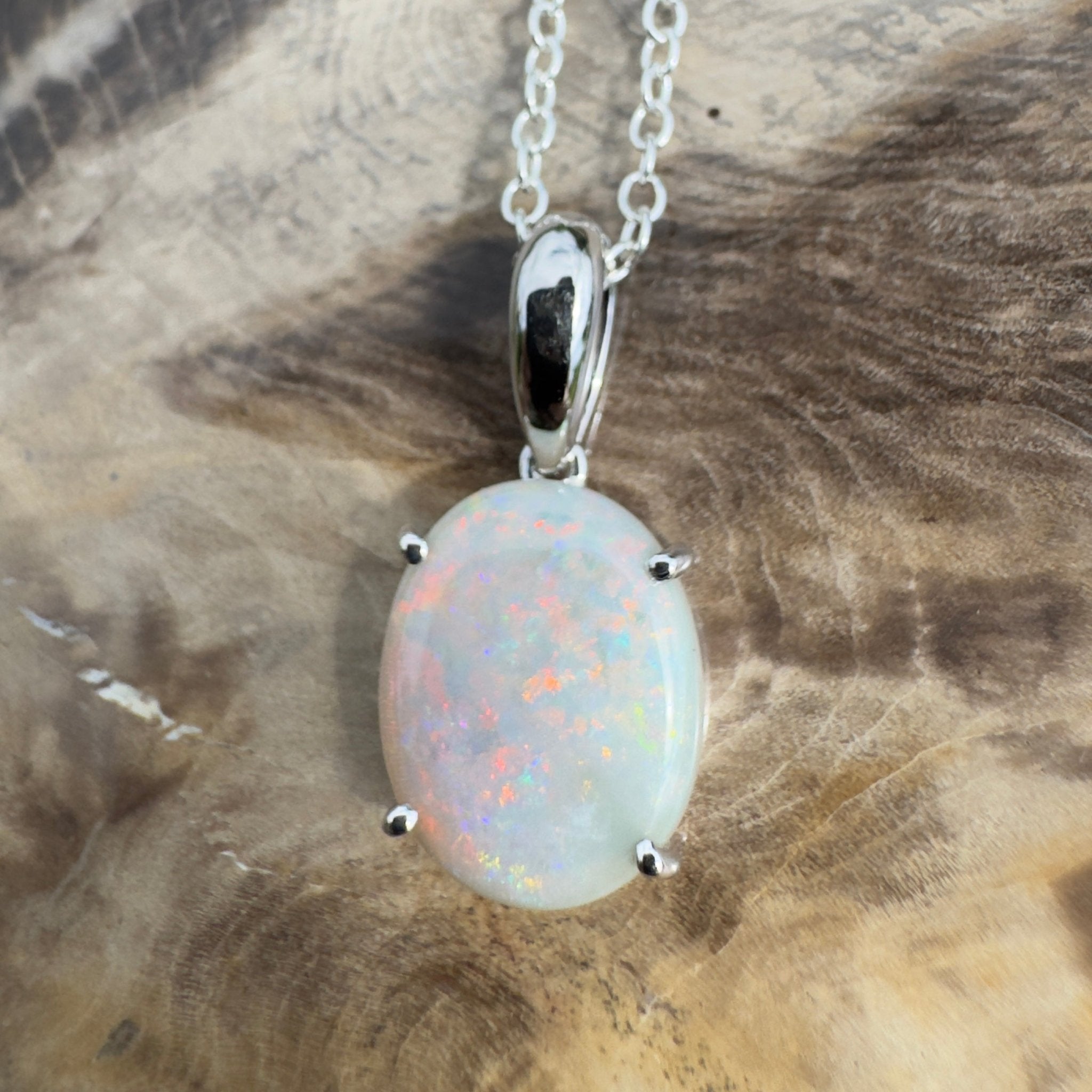 3ct Coober Pedy Crystal Opal Pendant Necklace ~ 'Mungo Wildfire' | 925 Sterling Silver | Solid Australian Opal