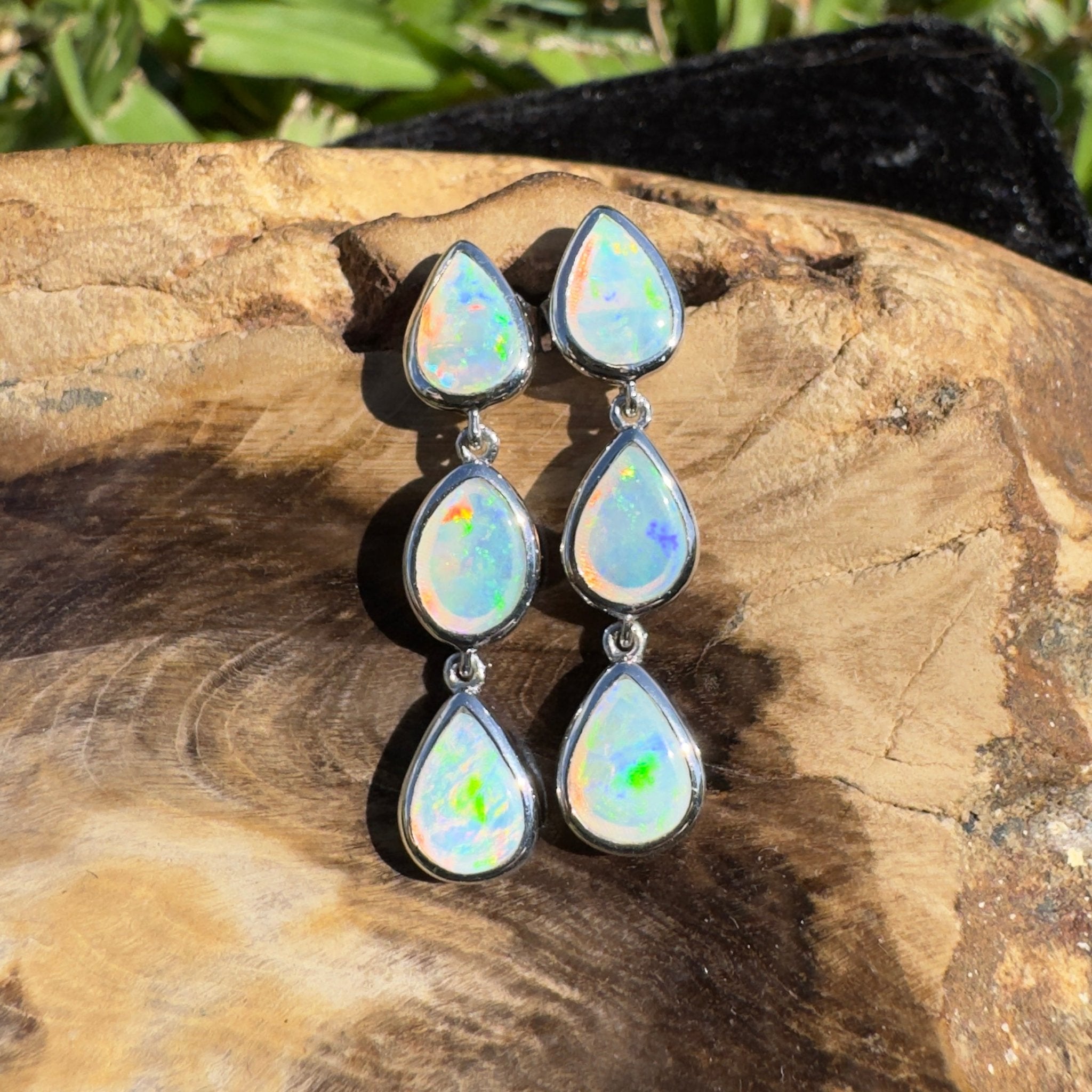 3ct Coober Pedy Opal Earrings ~ 'Rainbow Range Drops' | 925 Sterling Silver | Solid Australian Opal