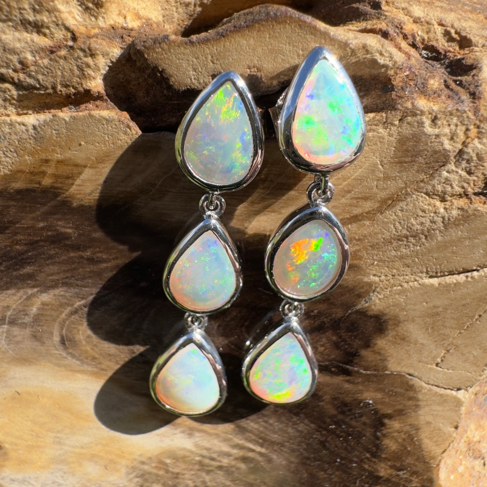 3ct Coober Pedy Opal Earrings ~ 'Rainbow Range Drops' | 925 Sterling Silver | Solid Australian Opal