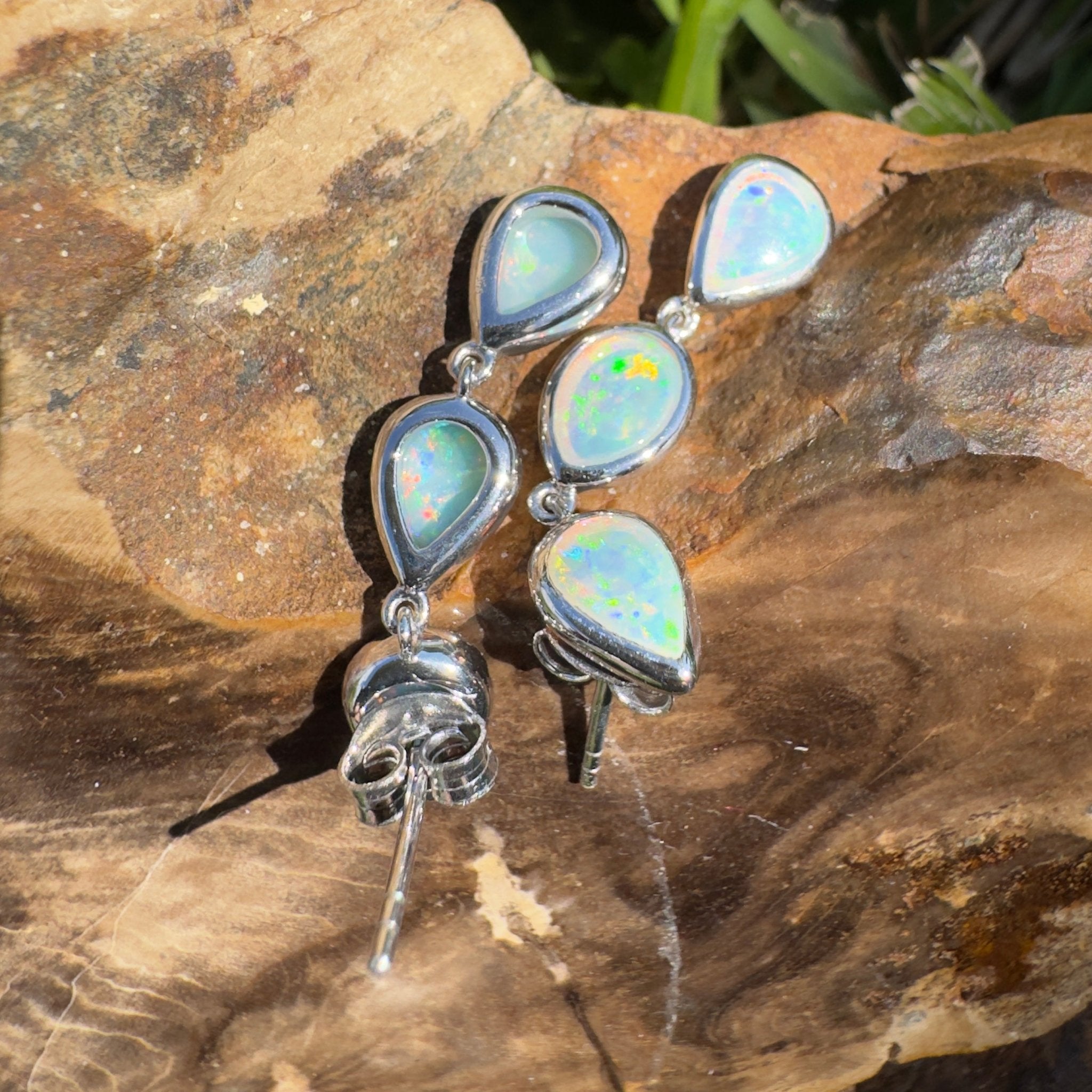 3ct Coober Pedy Opal Earrings ~ 'Rainbow Range Drops' | 925 Sterling Silver | Solid Australian Opal