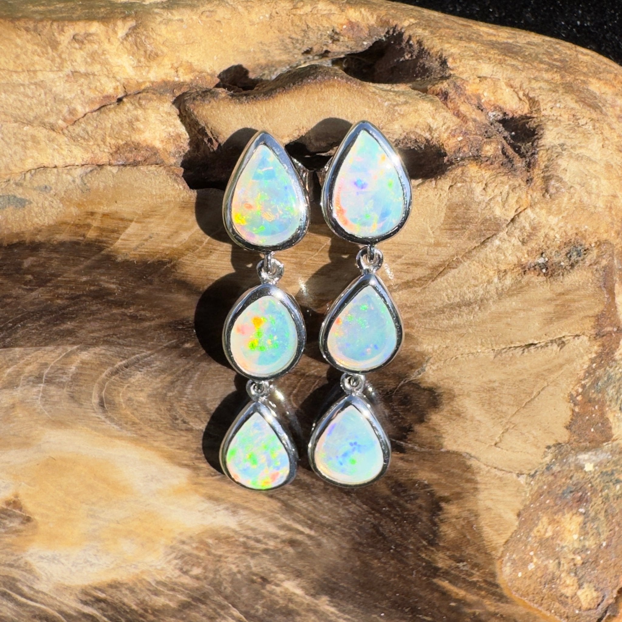 3ct Coober Pedy Opal Earrings ~ 'Rainbow Range Drops' | 925 Sterling Silver | Solid Australian Opal