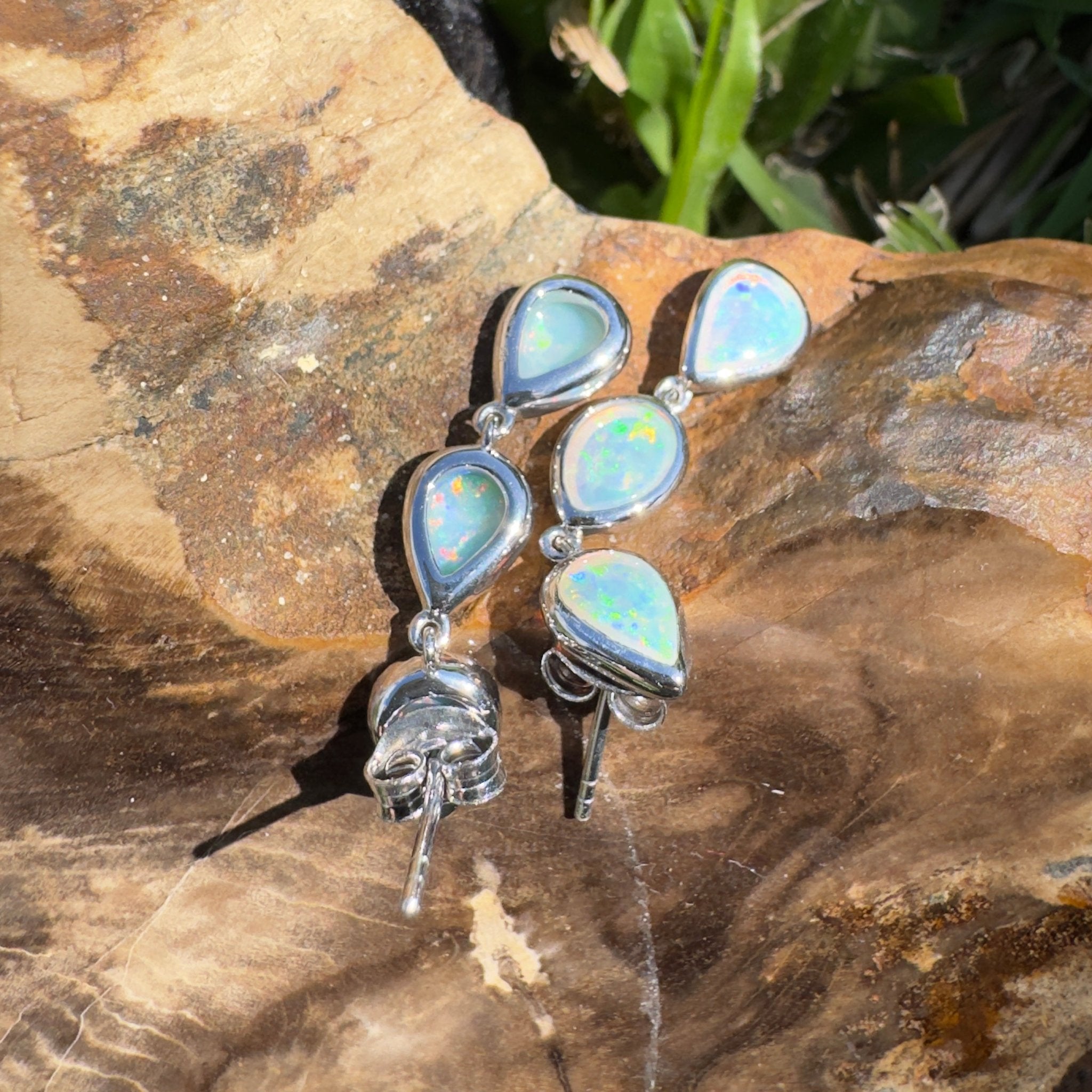 3ct Coober Pedy Opal Earrings ~ 'Rainbow Range Drops' | 925 Sterling Silver | Solid Australian Opal