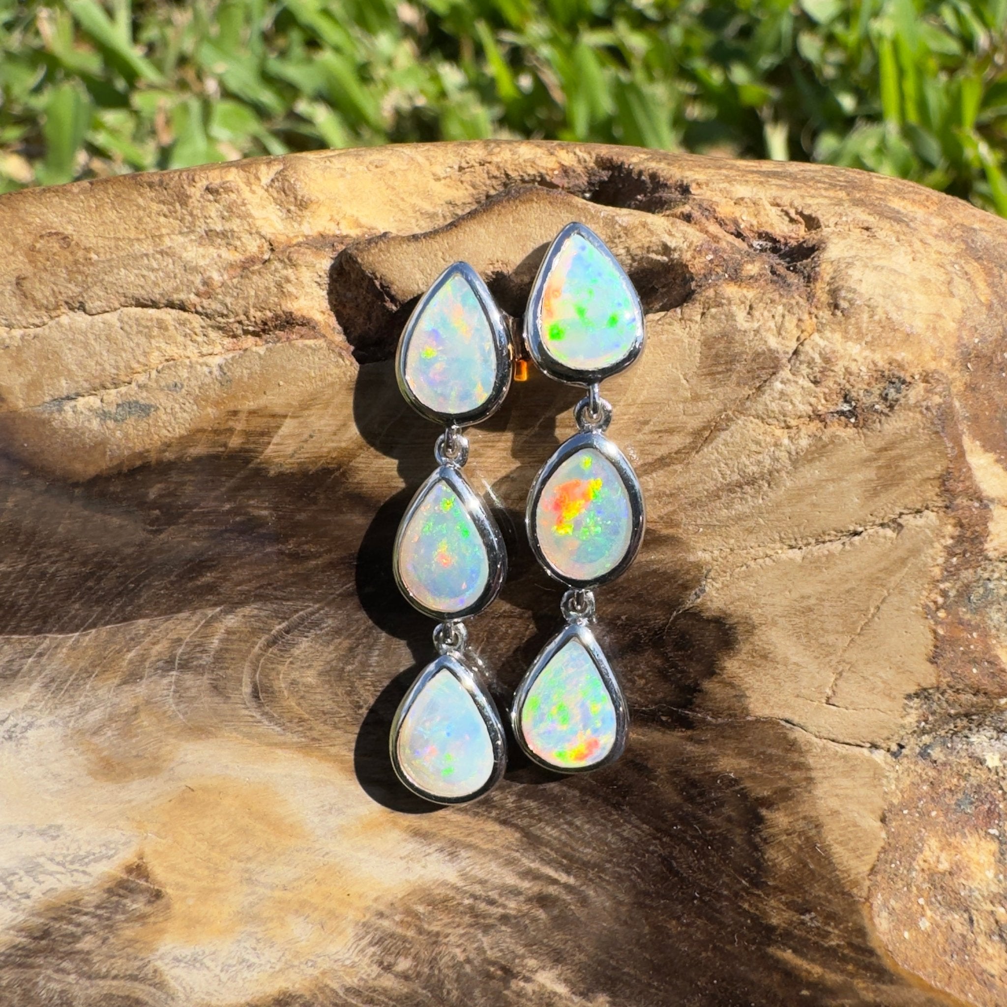 3ct Coober Pedy Opal Earrings ~ 'Rainbow Range Drops' | 925 Sterling Silver | Solid Australian Opal
