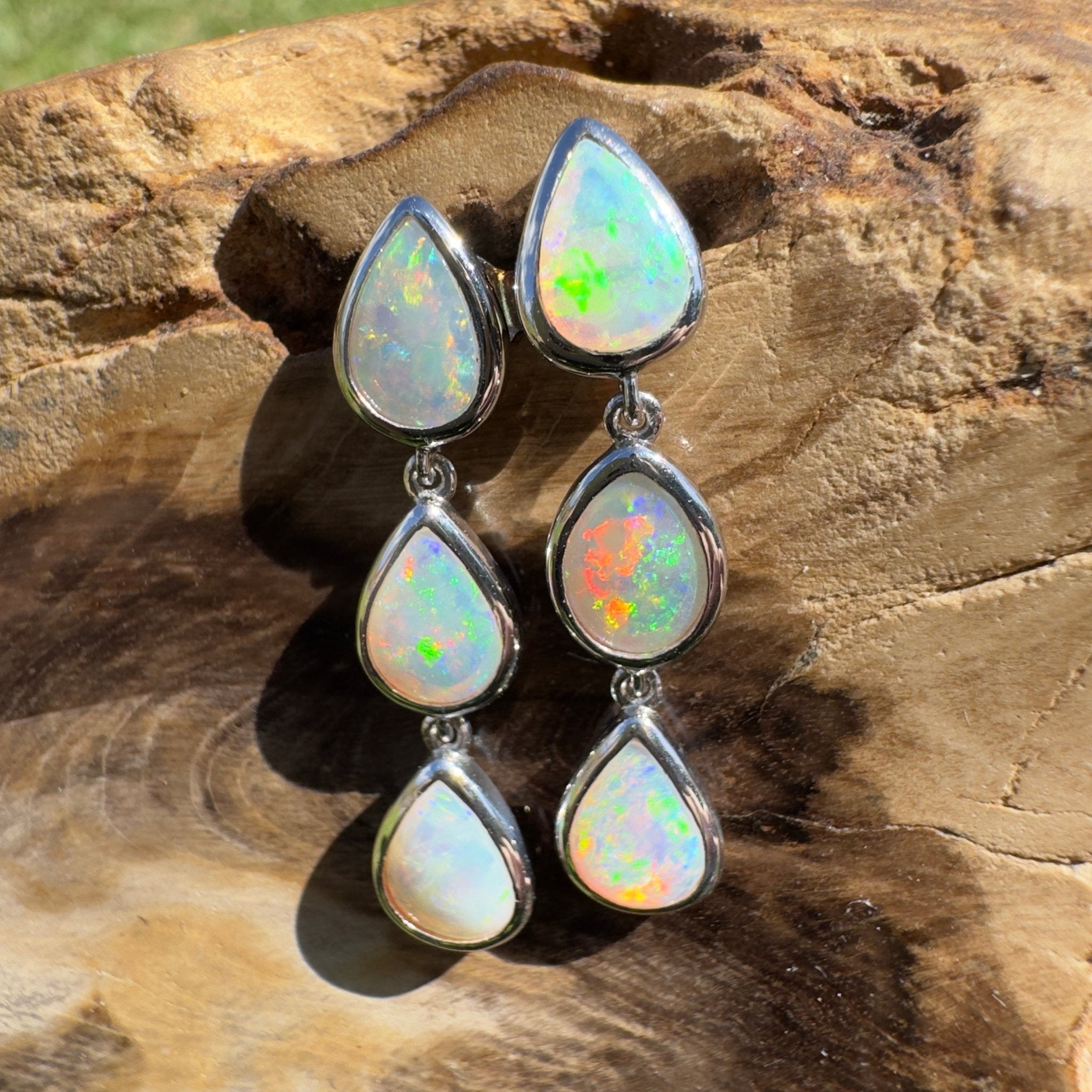 3ct Coober Pedy Opal Earrings ~ 'Rainbow Range Drops' | 925 Sterling Silver | Solid Australian Opal