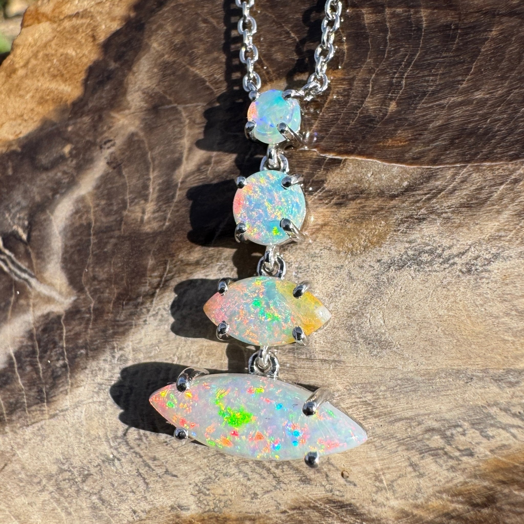 3ct Coober Pedy Opal Pendant Necklace ~ 'Arckaringa Rainbow' | 925 Sterling Silver | Solid Australian Opal