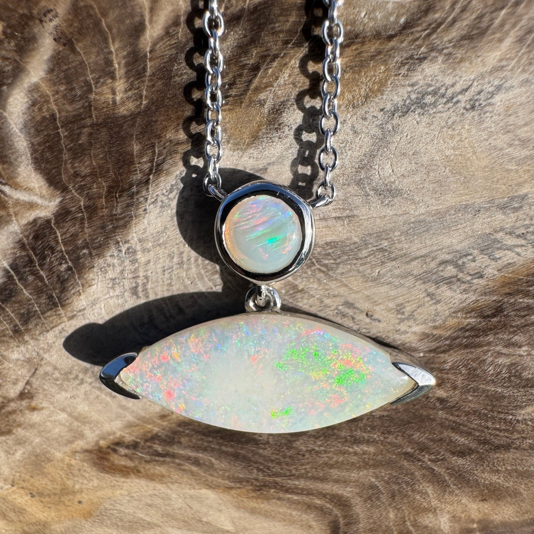 3ct Coober Pedy Opal Pendant Necklace ~ 'Ceduna Colourwave' | 925 Sterling Silver | Solid Australian Opal