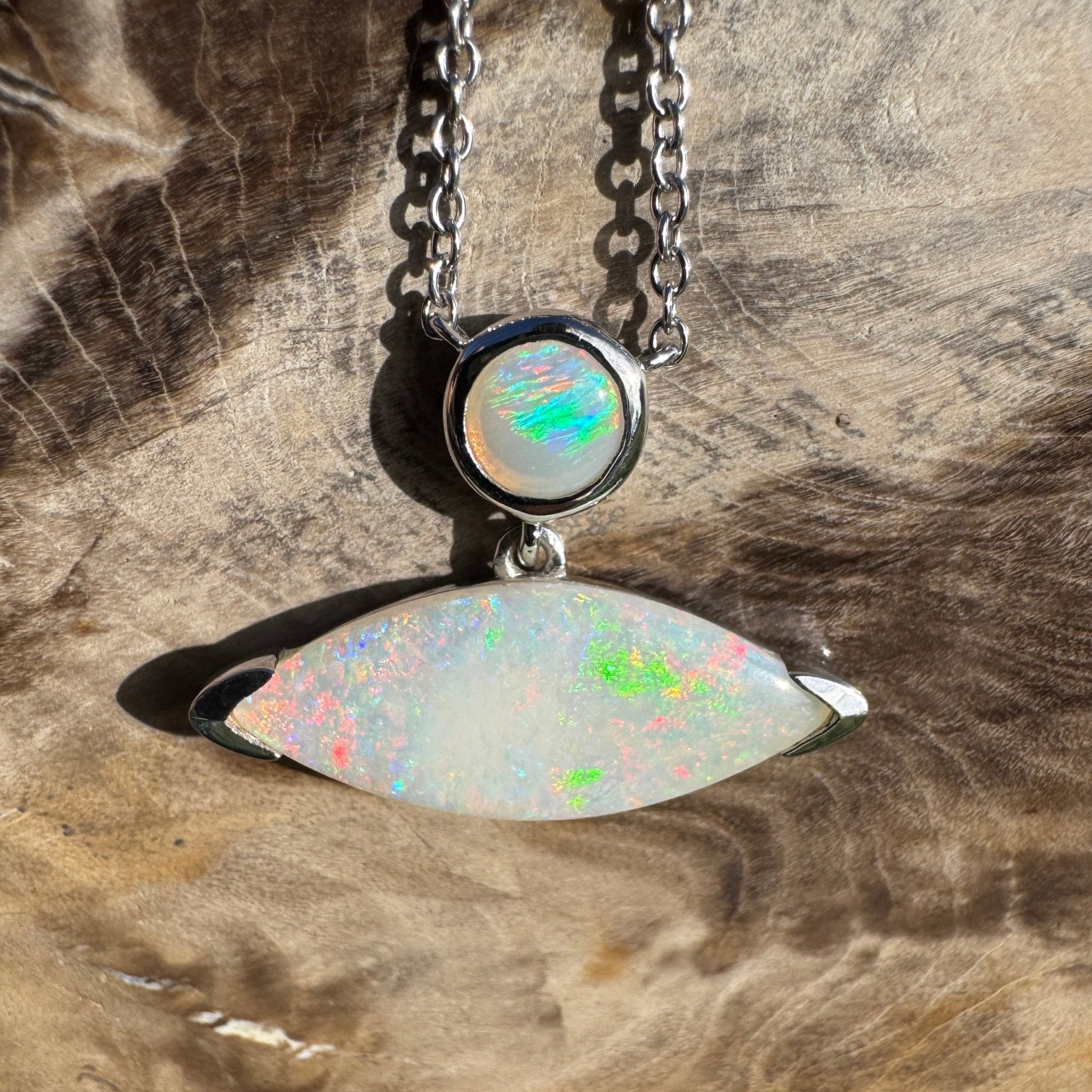 3ct Coober Pedy Opal Pendant Necklace ~ 'Ceduna Colourwave' | 925 Sterling Silver | Solid Australian Opal