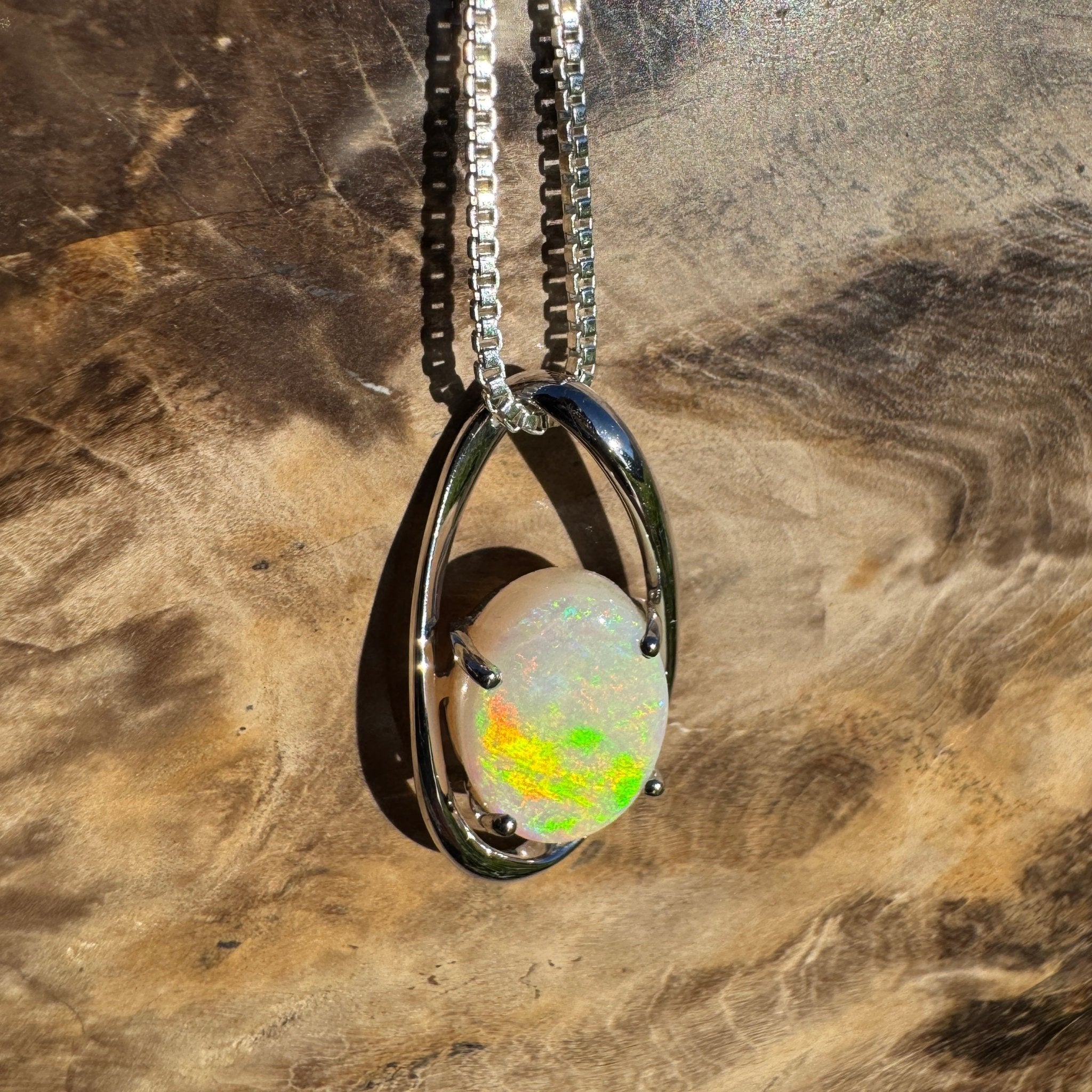 3ct Coober Pedy Opal Pendant Necklace ~ 'Skywater Dreaming' | 925 Sterling Silver | Solid Australian Opal