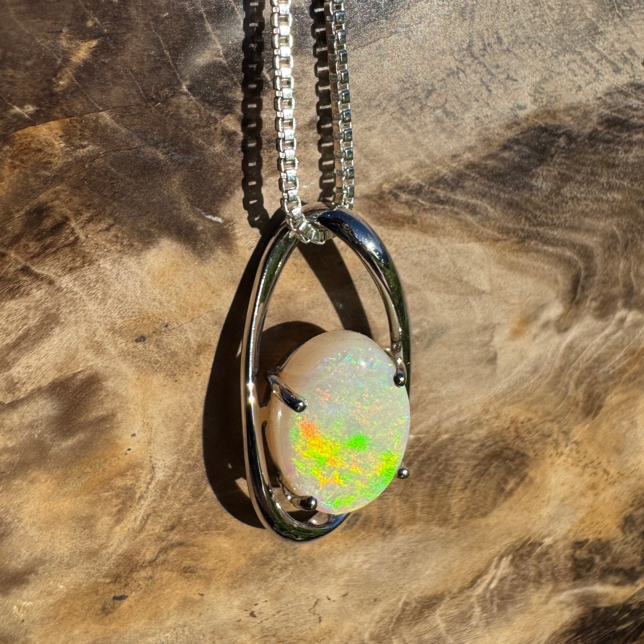 3ct Coober Pedy Opal Pendant Necklace ~ 'Skywater Dreaming' | 925 Sterling Silver | Solid Australian Opal