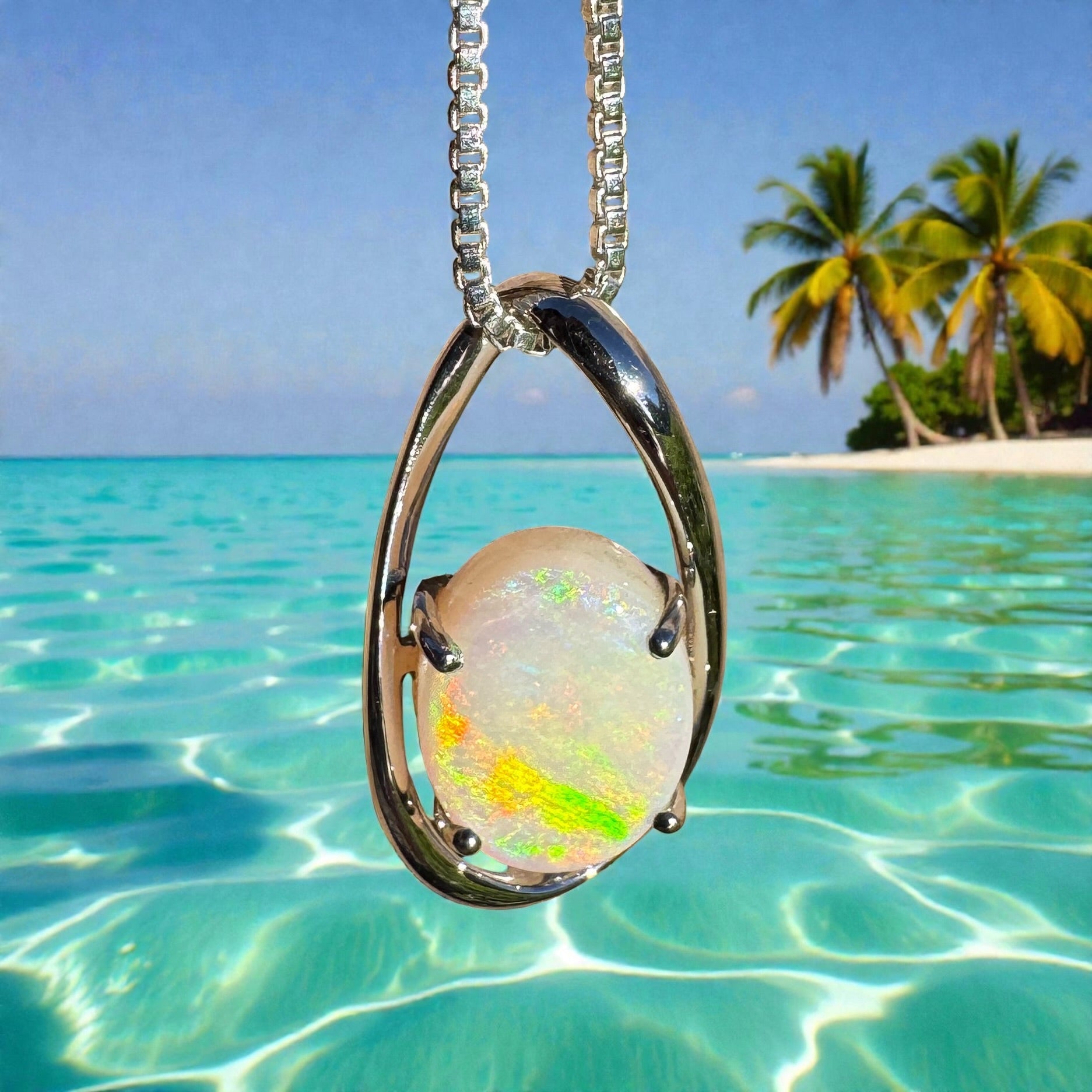 3ct Coober Pedy Opal Pendant Necklace ~ 'Skywater Dreaming' | 925 Sterling Silver | Solid Australian Opal