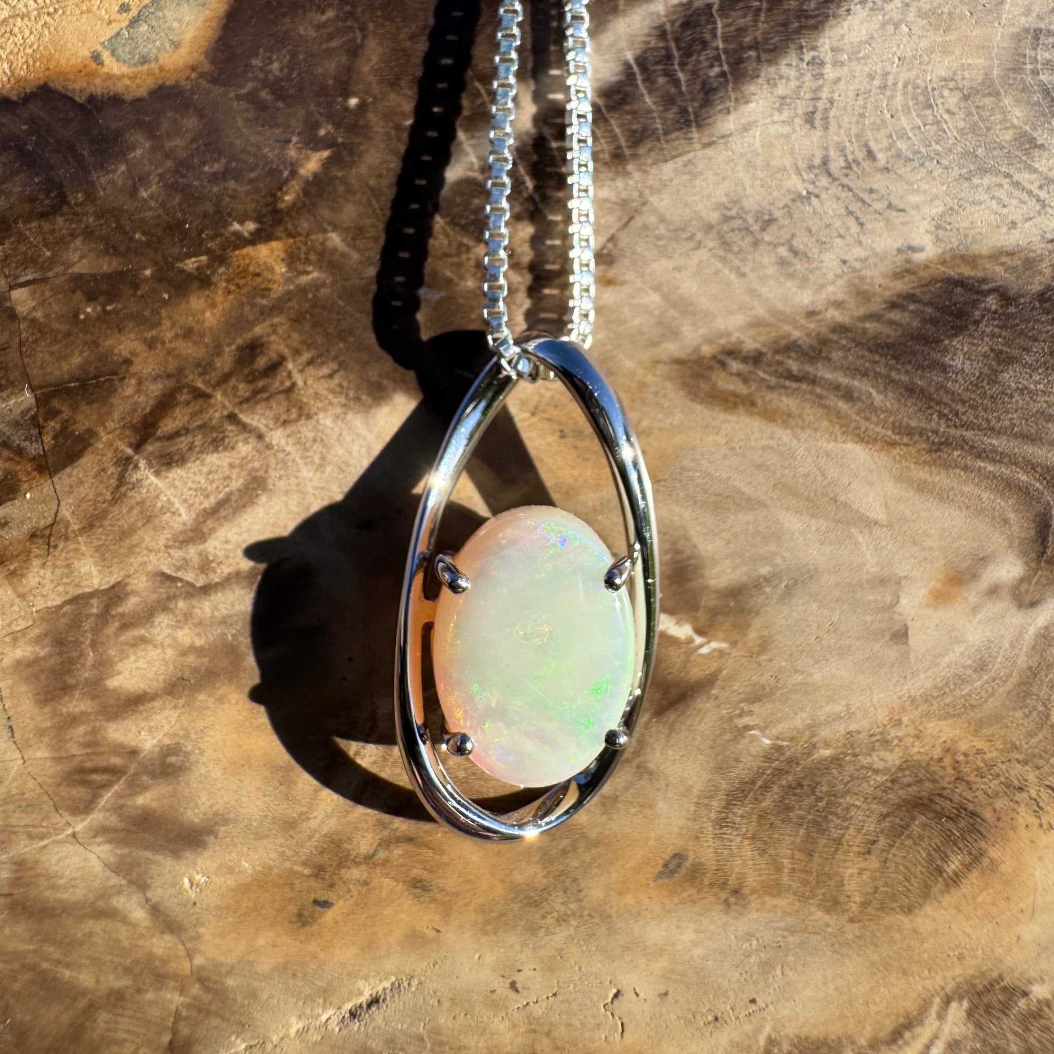 3ct Coober Pedy Opal Pendant Necklace ~ 'Skywater Dreaming' | 925 Sterling Silver | Solid Australian Opal
