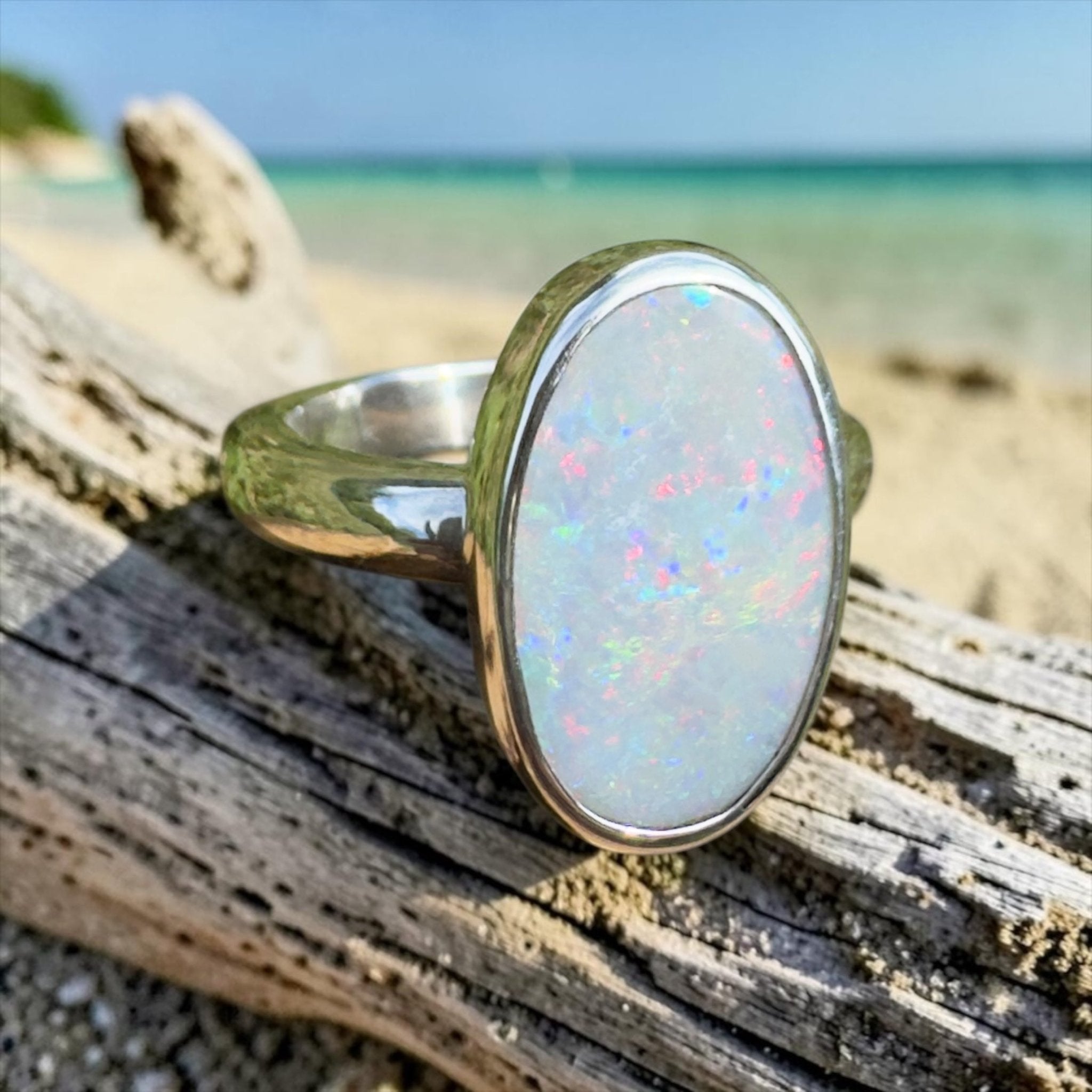 3ct Lightning Ridge Opal Ring ~ 'Richmond Range Prism' | 925 Sterling Silver | Solid Australian Opal