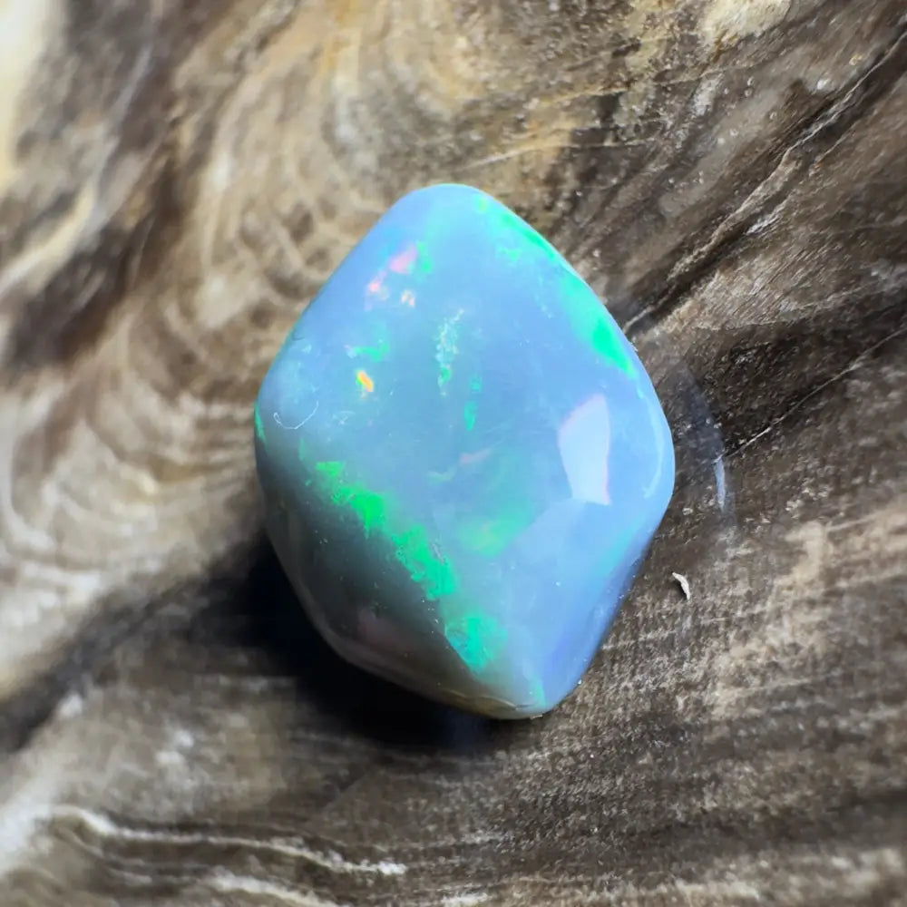 Iridescent blue opal gemstone.