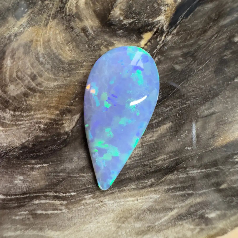 Iridescent blue opal gemstone.
