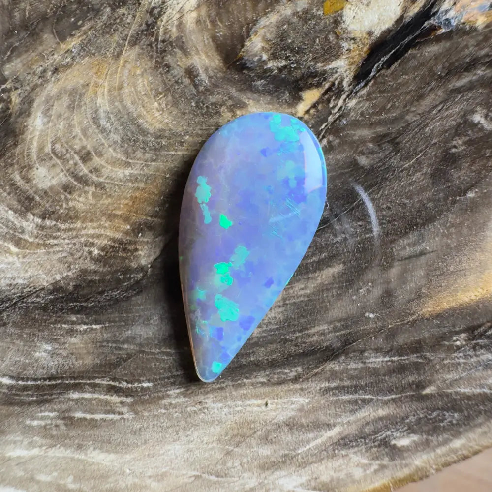 Iridescent blue opal gemstone.