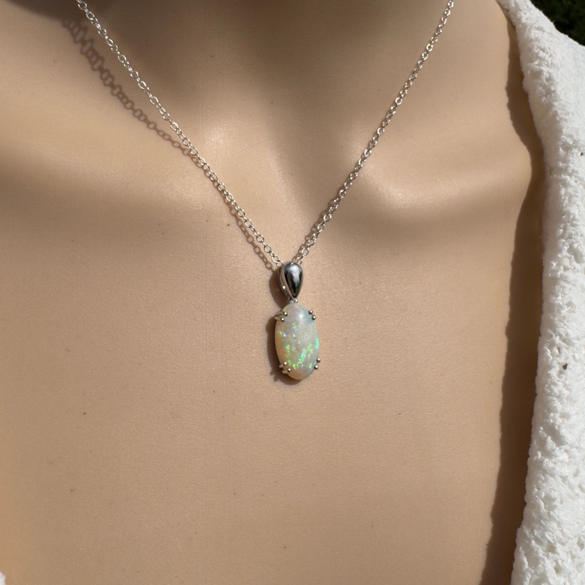 4.1ct Coober Pedy Crystal Opal Pendant Necklace ~ 'Moreton Ripple' | 925 Sterling Silver | Solid Australian Opal