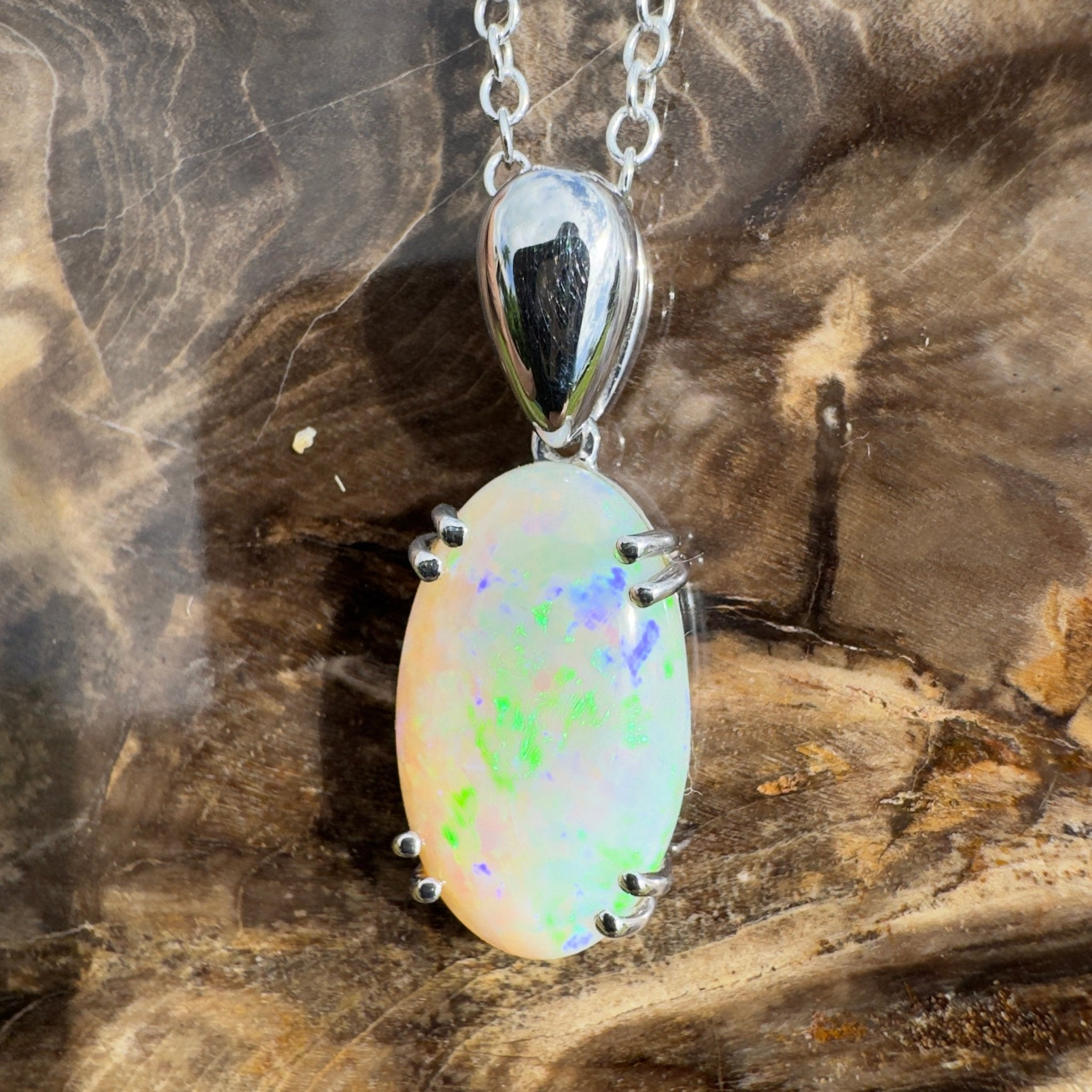 4.1ct Coober Pedy Crystal Opal Pendant Necklace ~ 'Moreton Ripple' | 925 Sterling Silver | Solid Australian Opal