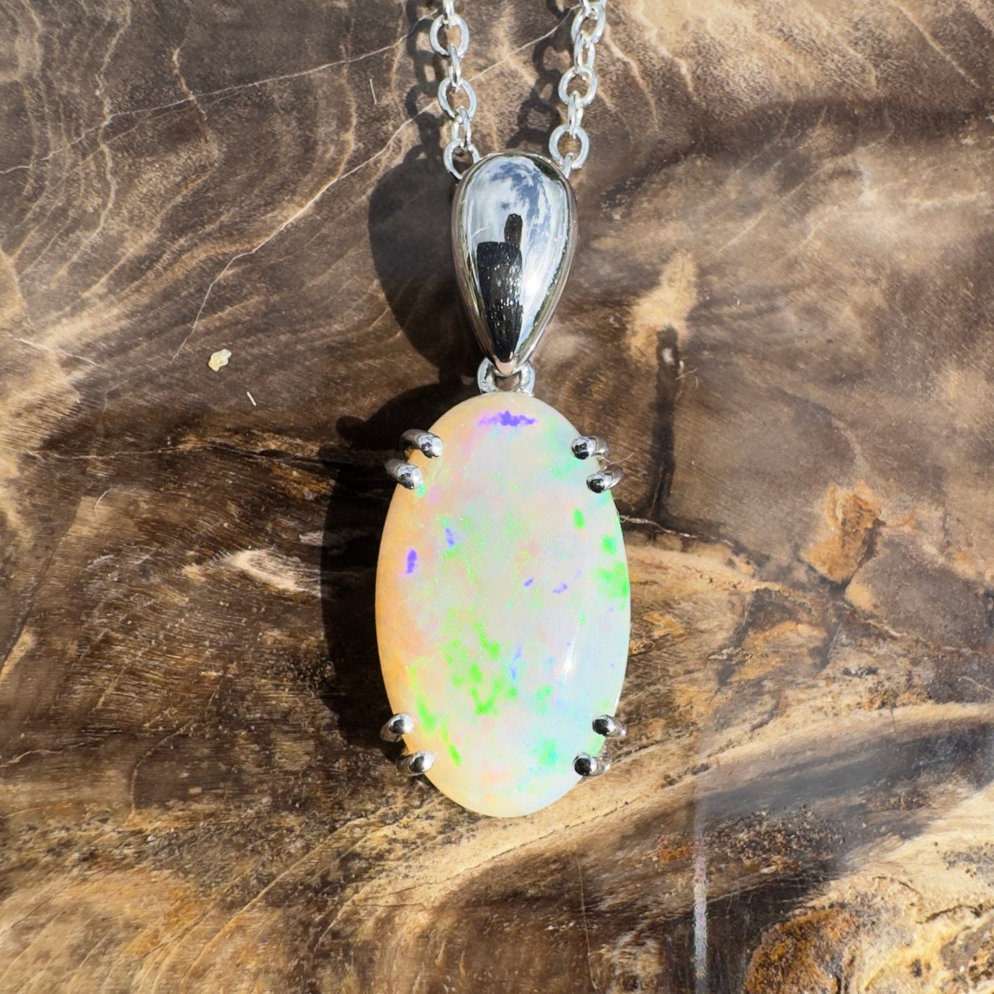 4.1ct Coober Pedy Crystal Opal Pendant Necklace ~ 'Moreton Ripple' | 925 Sterling Silver | Solid Australian Opal