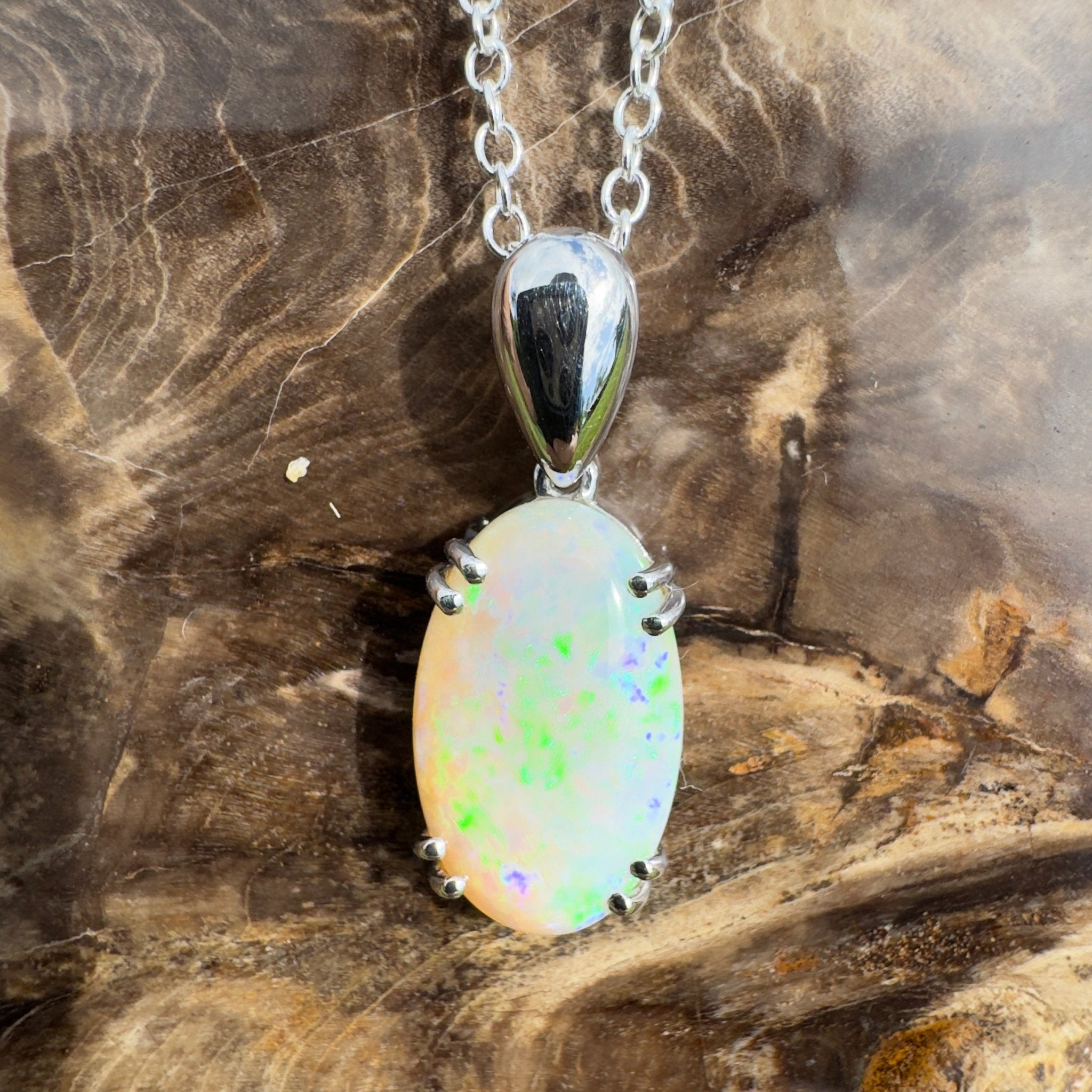 4.1ct Coober Pedy Crystal Opal Pendant Necklace ~ 'Moreton Ripple' | 925 Sterling Silver | Solid Australian Opal