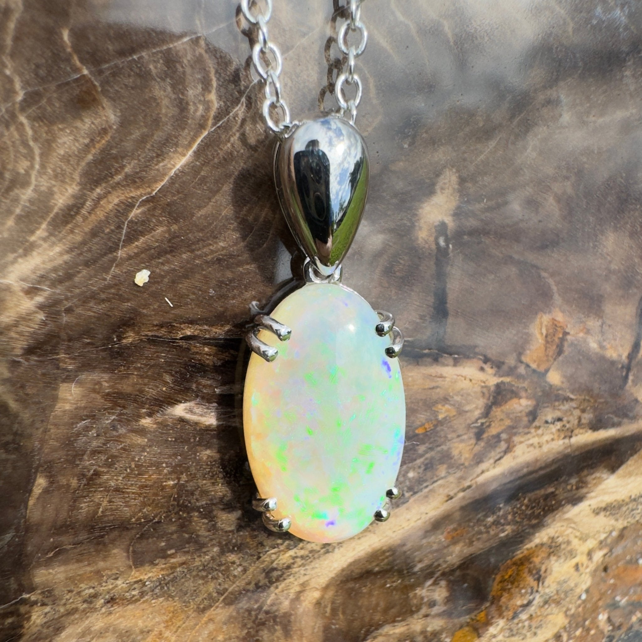 4.1ct Coober Pedy Crystal Opal Pendant Necklace ~ 'Moreton Ripple' | 925 Sterling Silver | Solid Australian Opal