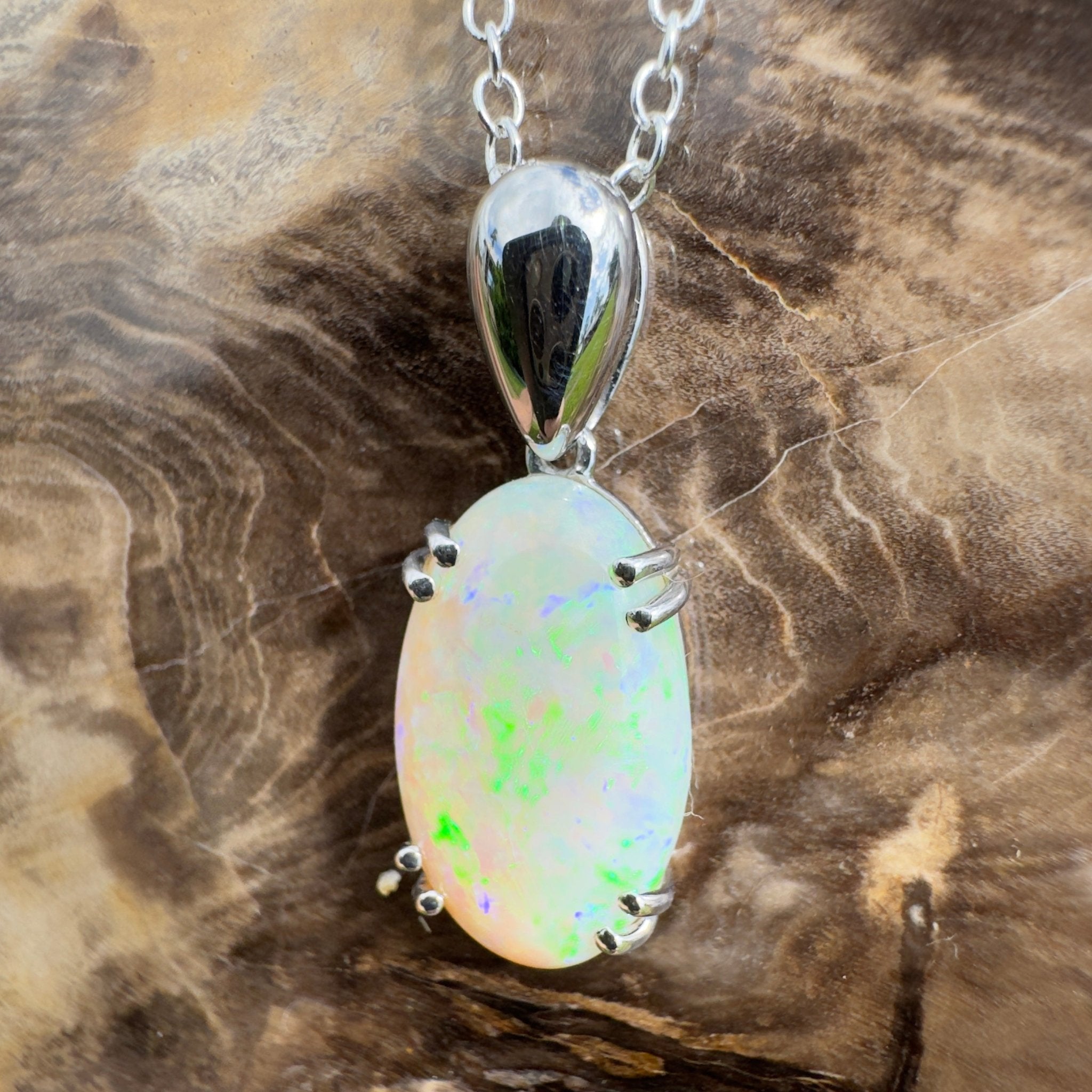 4.1ct Coober Pedy Crystal Opal Pendant Necklace ~ 'Moreton Ripple' | 925 Sterling Silver | Solid Australian Opal