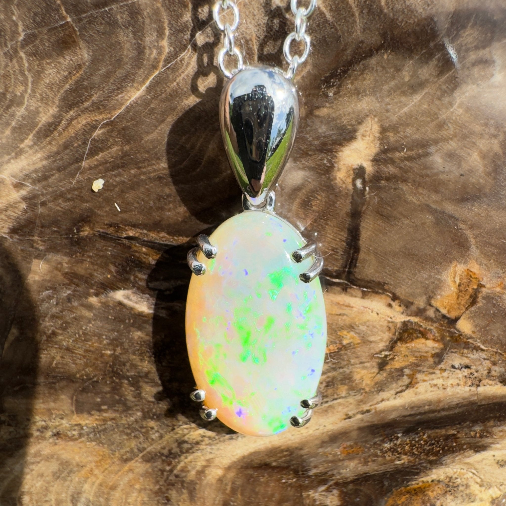 4.1ct Coober Pedy Crystal Opal Pendant Necklace ~ 'Moreton Ripple' | 925 Sterling Silver | Solid Australian Opal