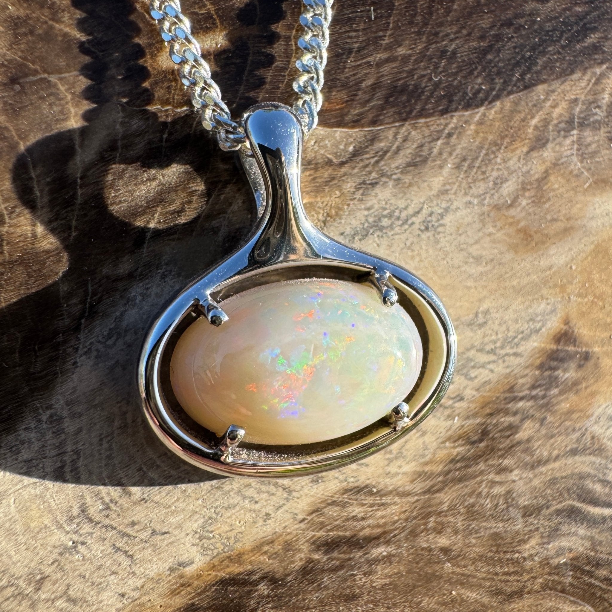 4.1ct Coober Pedy Opal Pendant Necklace ~ 'Nullarbor Ember' | 925 Sterling Silver | Solid Australian Opal