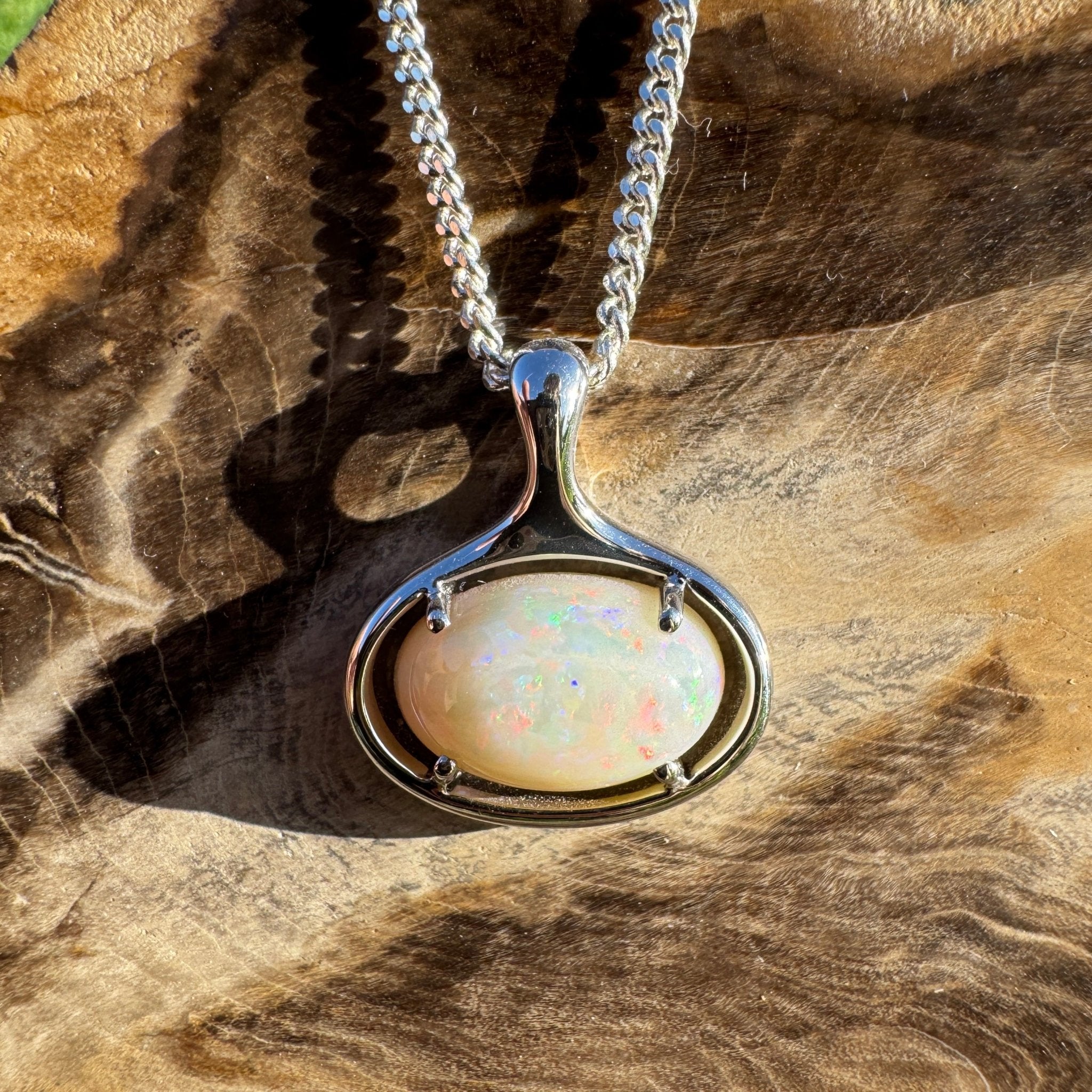 4.1ct Coober Pedy Opal Pendant Necklace ~ 'Nullarbor Ember' | 925 Sterling Silver | Solid Australian Opal