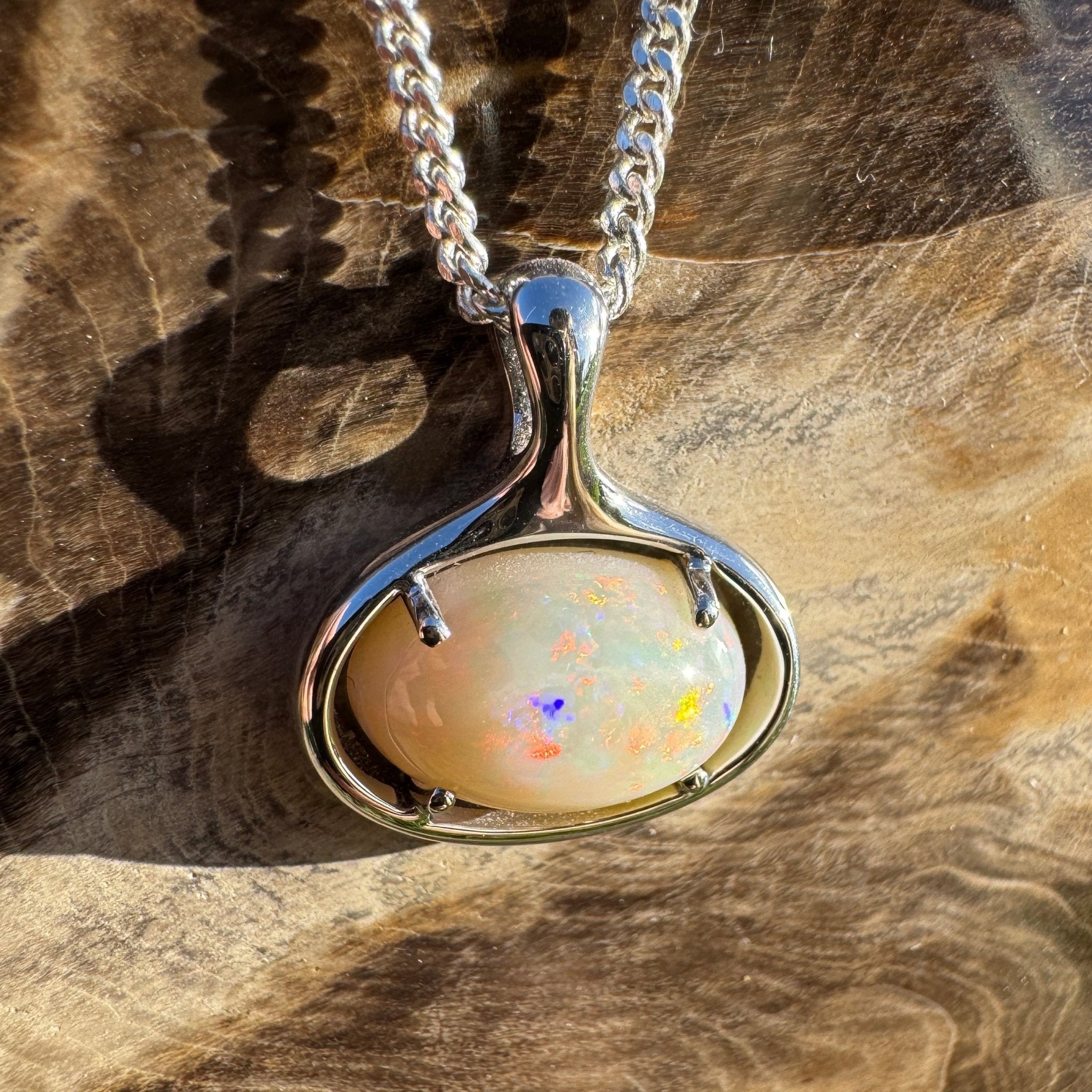 4.1ct Coober Pedy Opal Pendant Necklace ~ 'Nullarbor Ember' | 925 Sterling Silver | Solid Australian Opal
