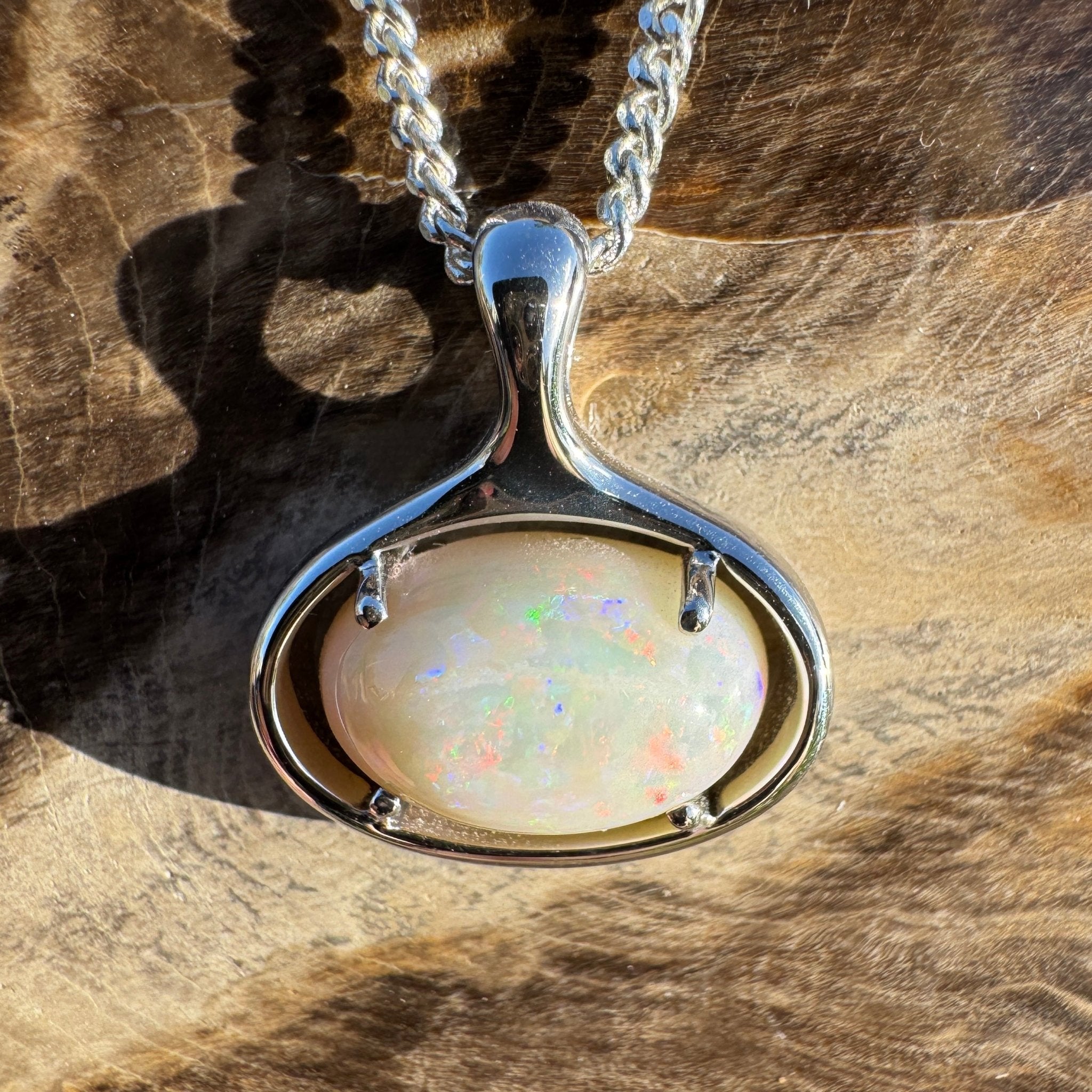 4.1ct Coober Pedy Opal Pendant Necklace ~ 'Nullarbor Ember' | 925 Sterling Silver | Solid Australian Opal