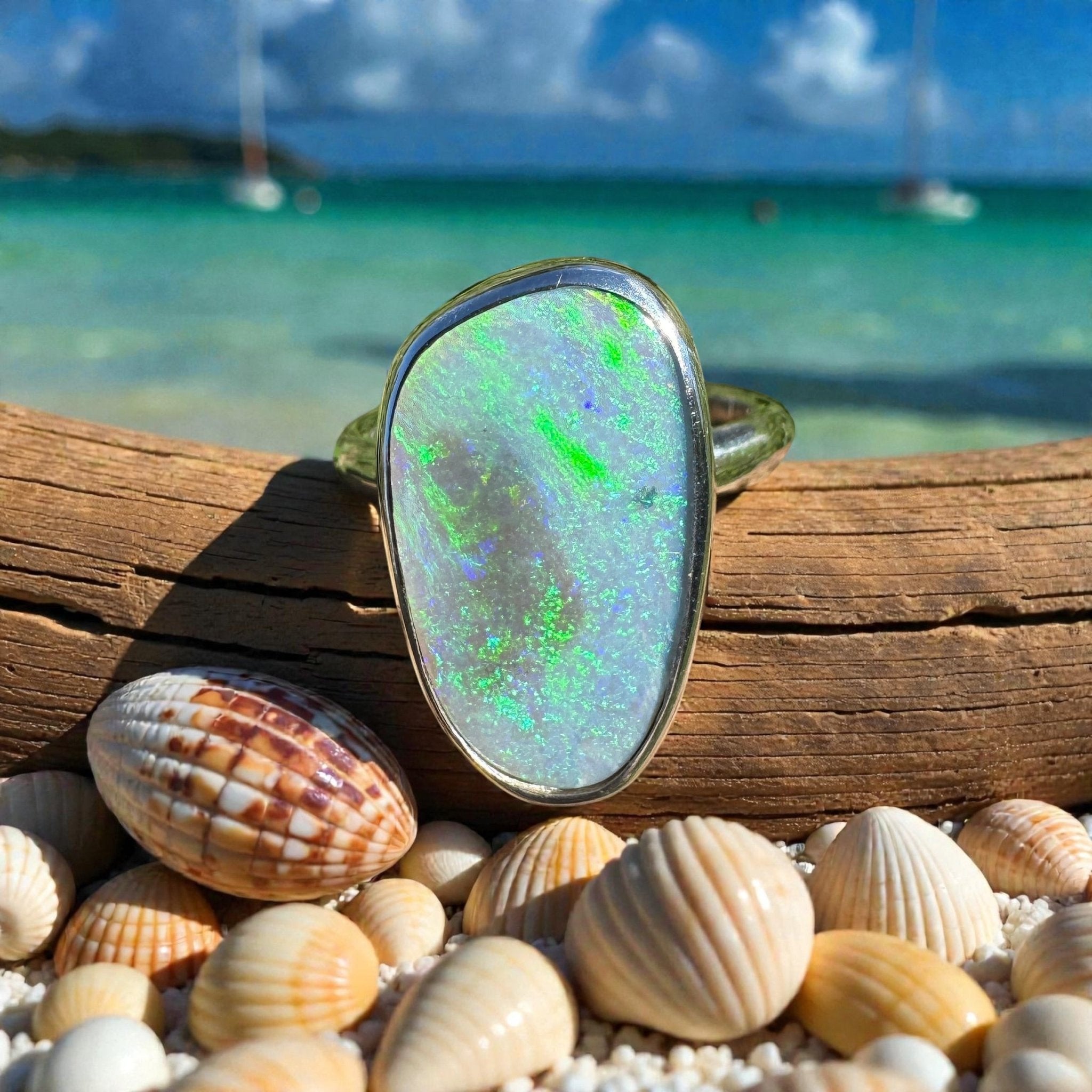 4.4ct Australian Solid Lightning Ridge Opal Silver Ring ~ 'Warrnambool Wave' | 925 Sterling Silver | Solid Australian Opal
