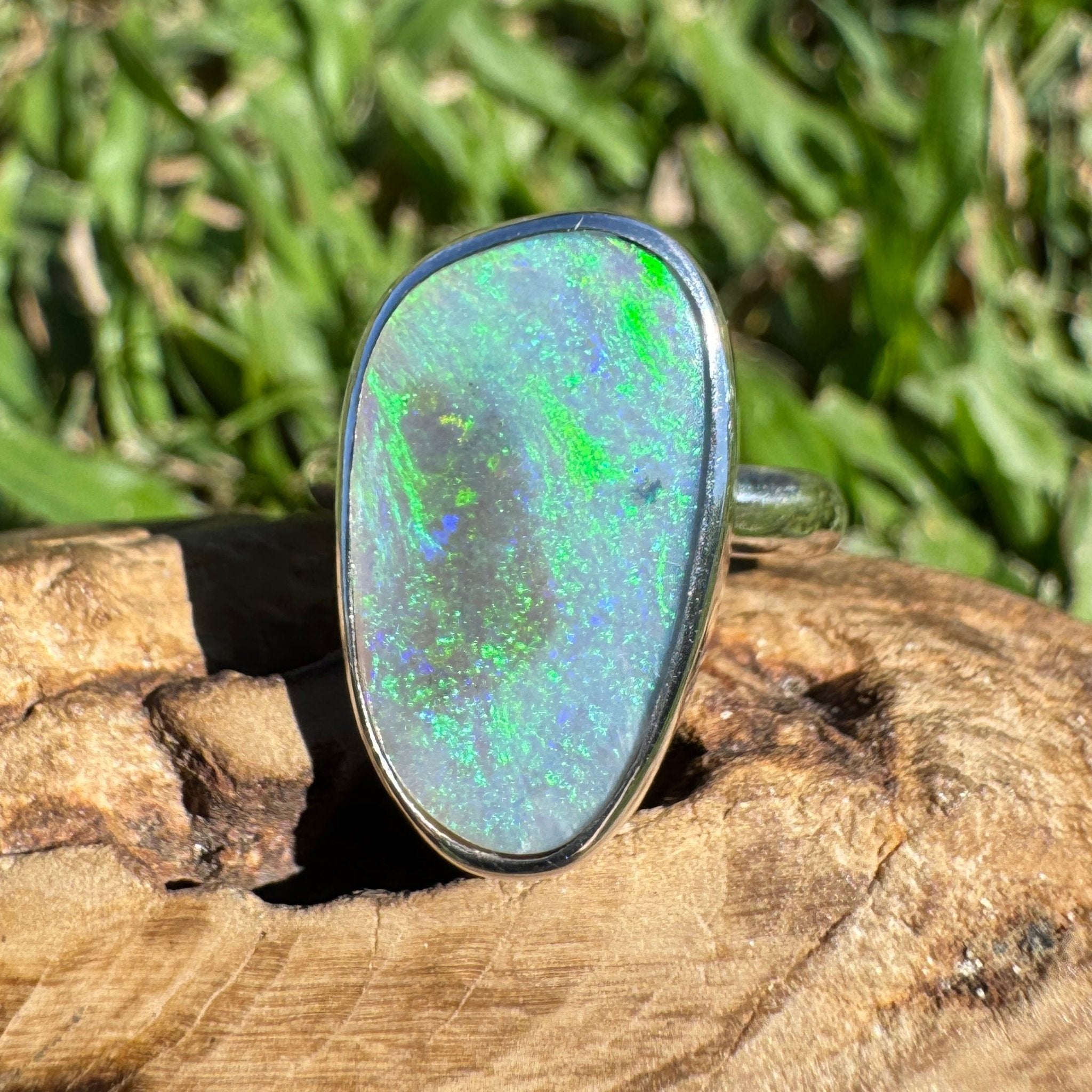 4.4ct Australian Solid Lightning Ridge Opal Silver Ring ~ 'Warrnambool Wave' | 925 Sterling Silver | Solid Australian Opal