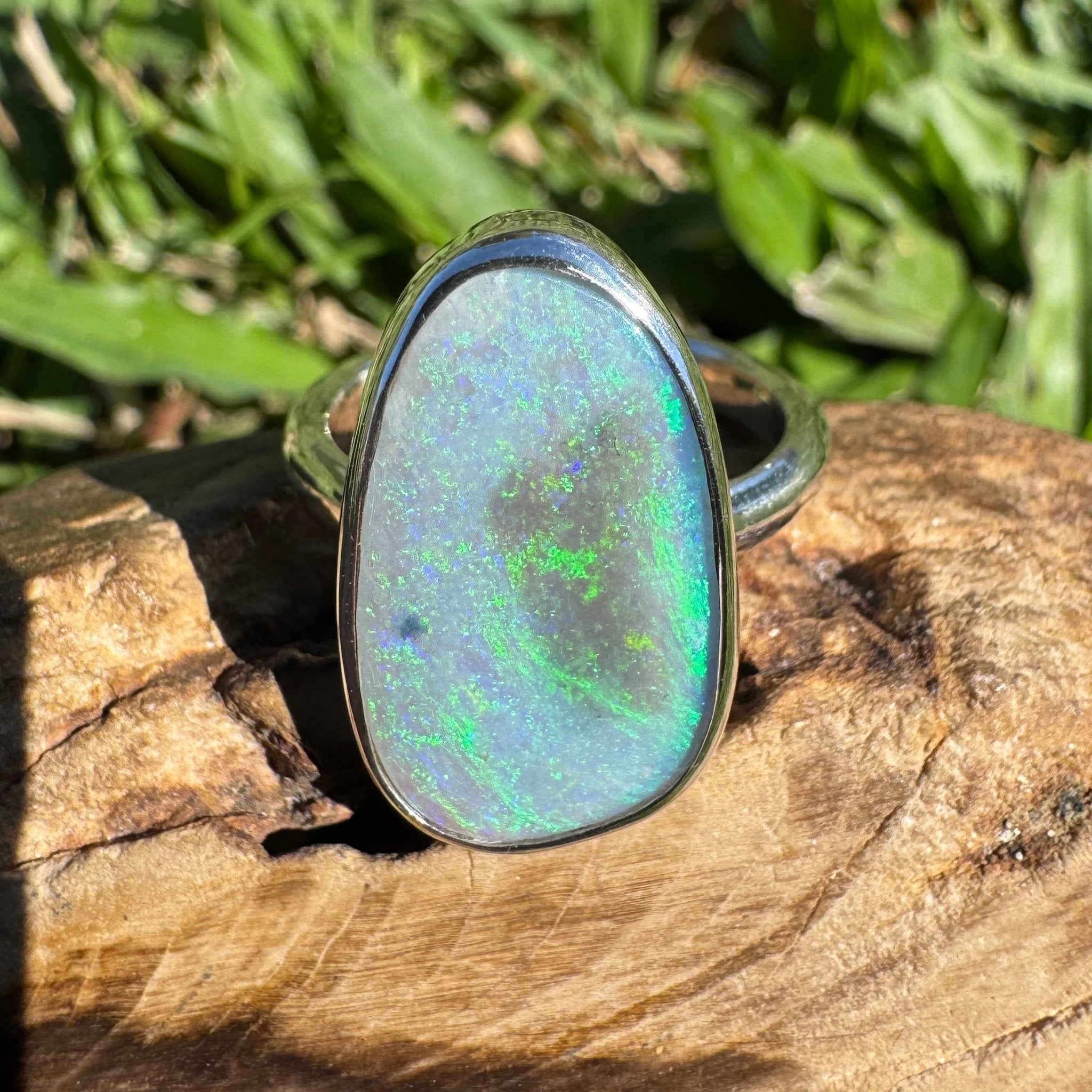 4.4ct Australian Solid Lightning Ridge Opal Silver Ring ~ 'Warrnambool Wave' | 925 Sterling Silver | Solid Australian Opal