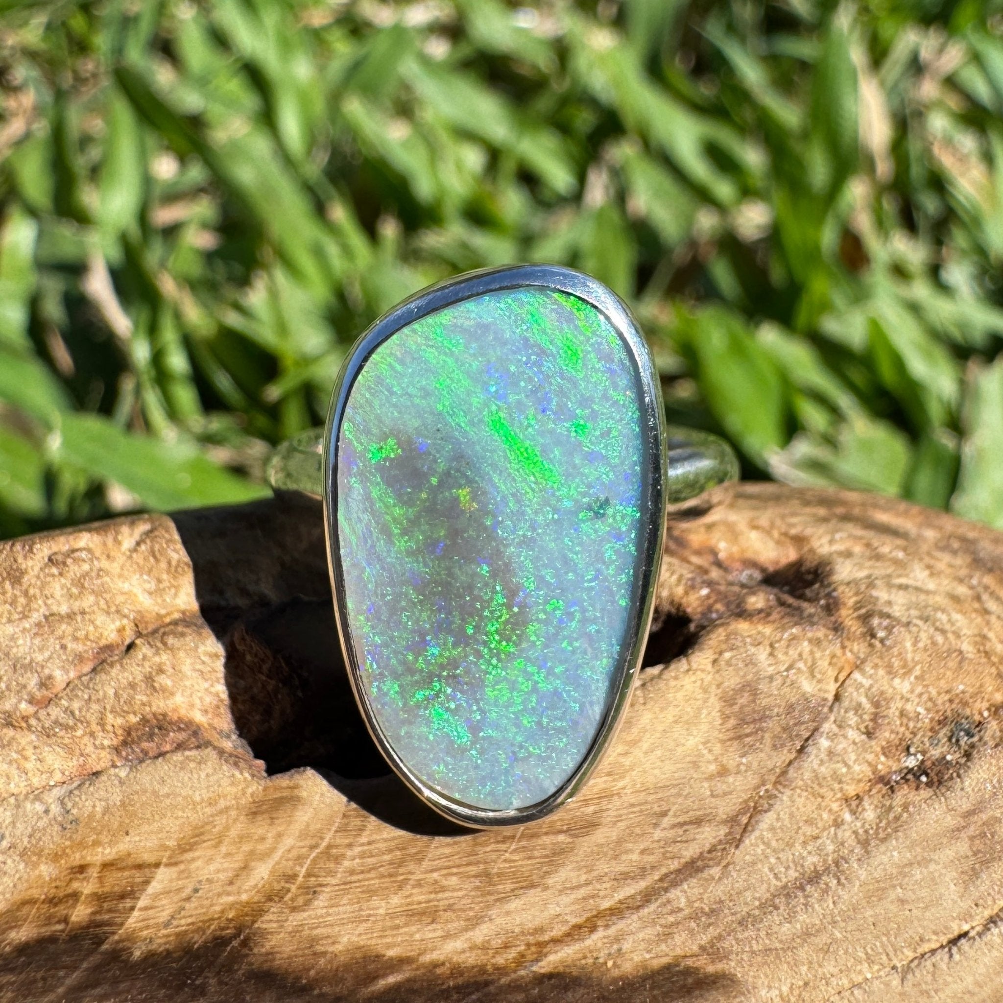4.4ct Australian Solid Lightning Ridge Opal Silver Ring ~ 'Warrnambool Wave' | 925 Sterling Silver | Solid Australian Opal