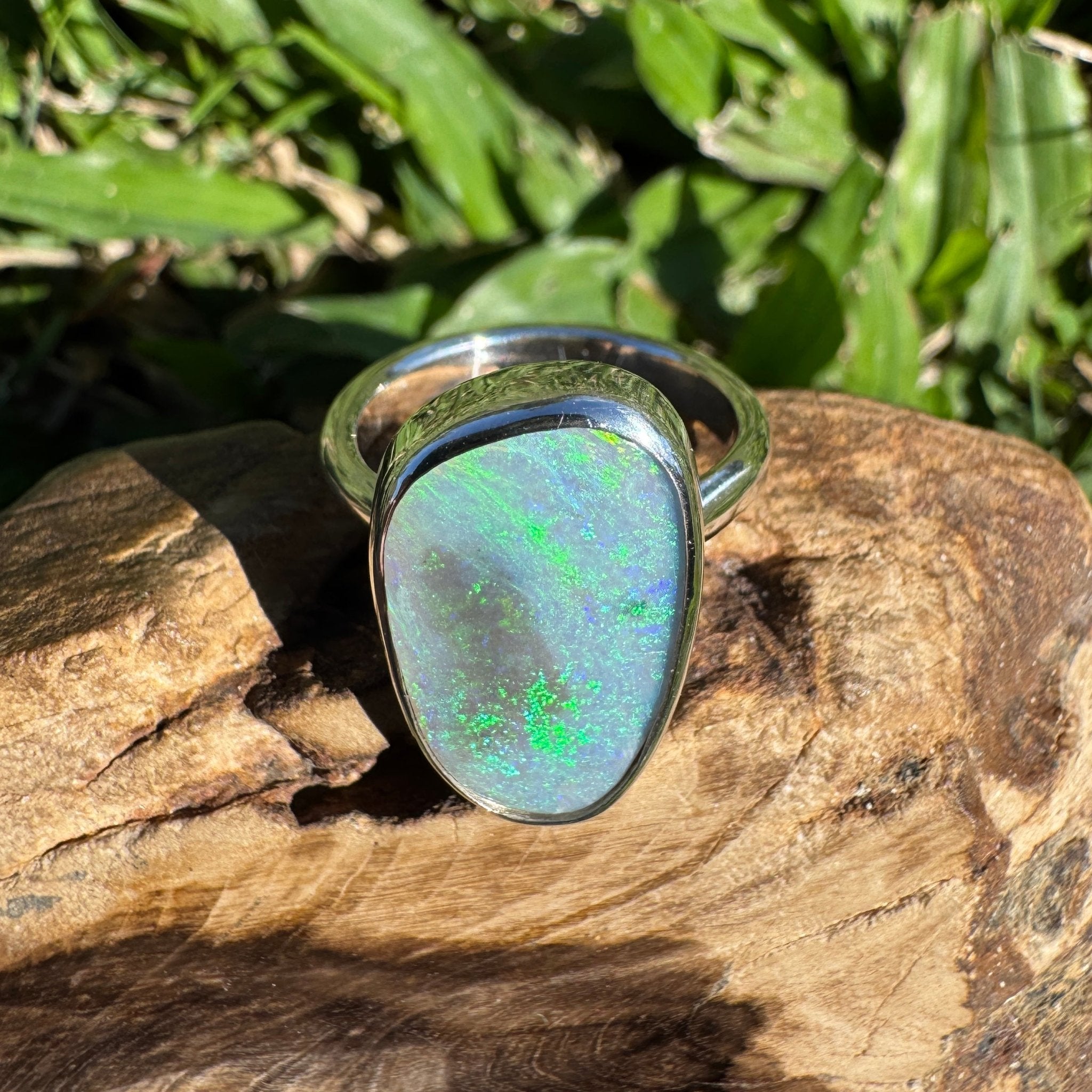 4.4ct Australian Solid Lightning Ridge Opal Silver Ring ~ 'Warrnambool Wave' | 925 Sterling Silver | Solid Australian Opal