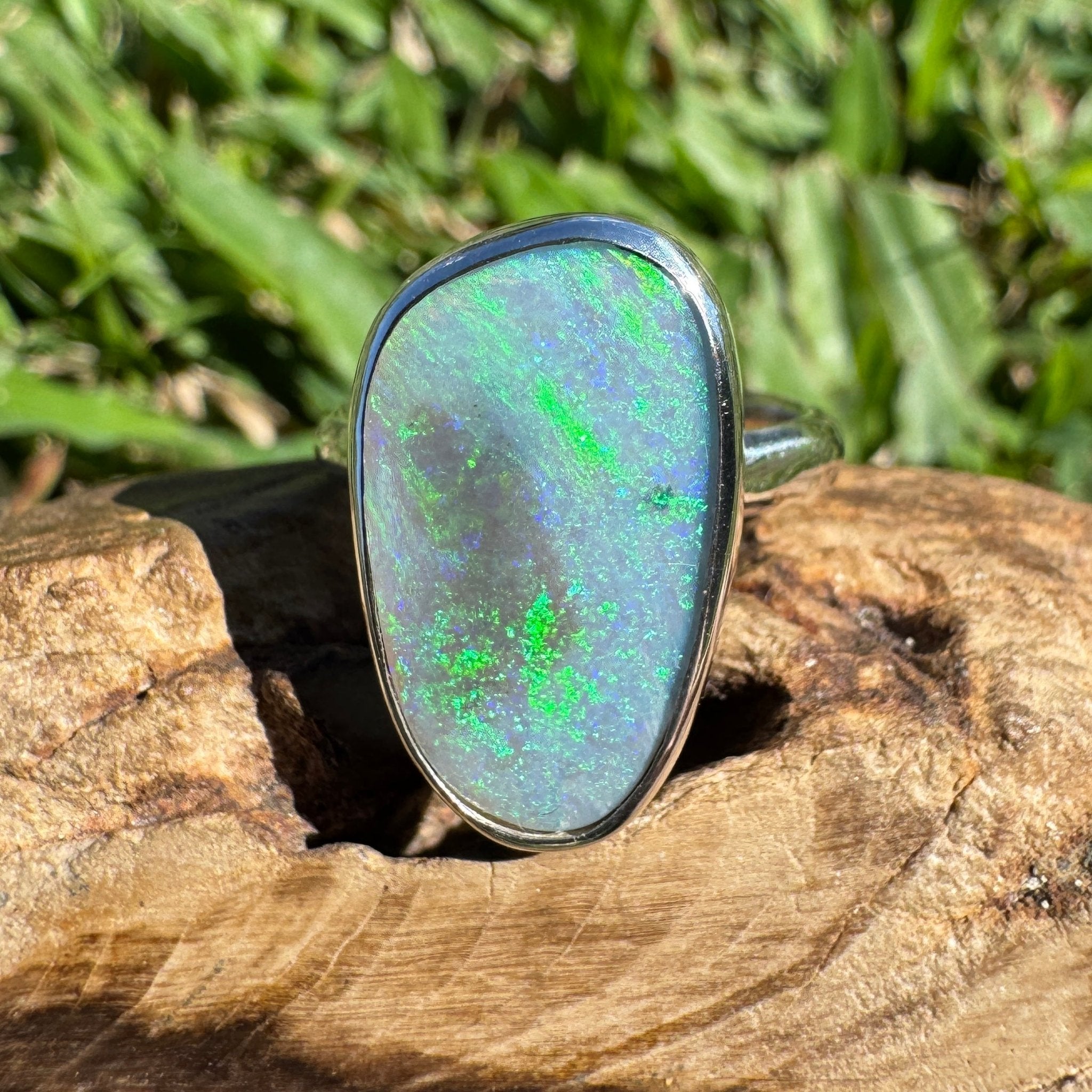 4.4ct Australian Solid Lightning Ridge Opal Silver Ring ~ 'Warrnambool Wave' | 925 Sterling Silver | Solid Australian Opal