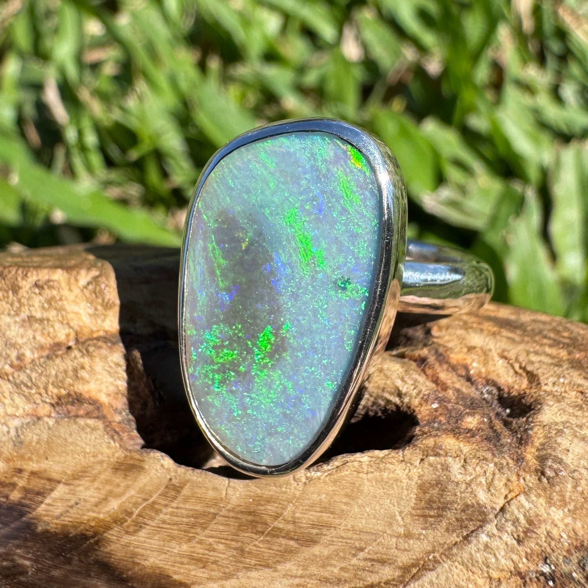 4.4ct Australian Solid Lightning Ridge Opal Silver Ring ~ 'Warrnambool Wave' | 925 Sterling Silver | Solid Australian Opal