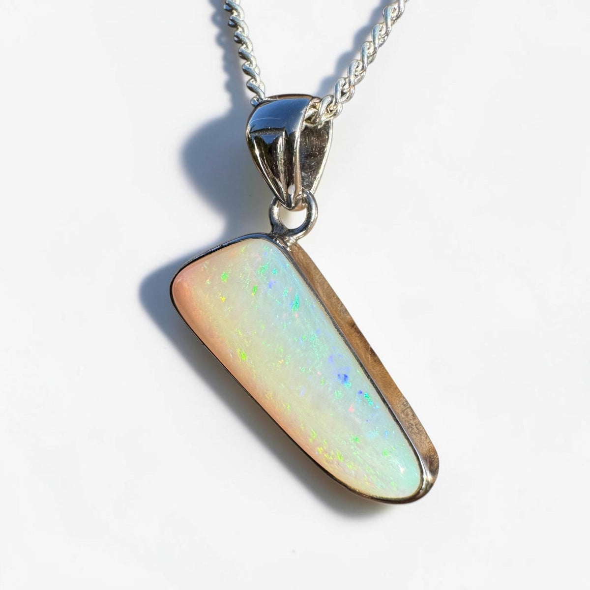 4.4ct Coober Pedy Opal Pendant Necklace ~ 'Derby Gleam' | 925 Sterling Silver | Solid Australian Opal