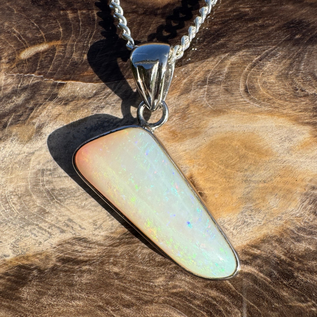 4.4ct Coober Pedy Opal Pendant Necklace ~ 'Derby Gleam' | 925 Sterling Silver | Solid Australian Opal