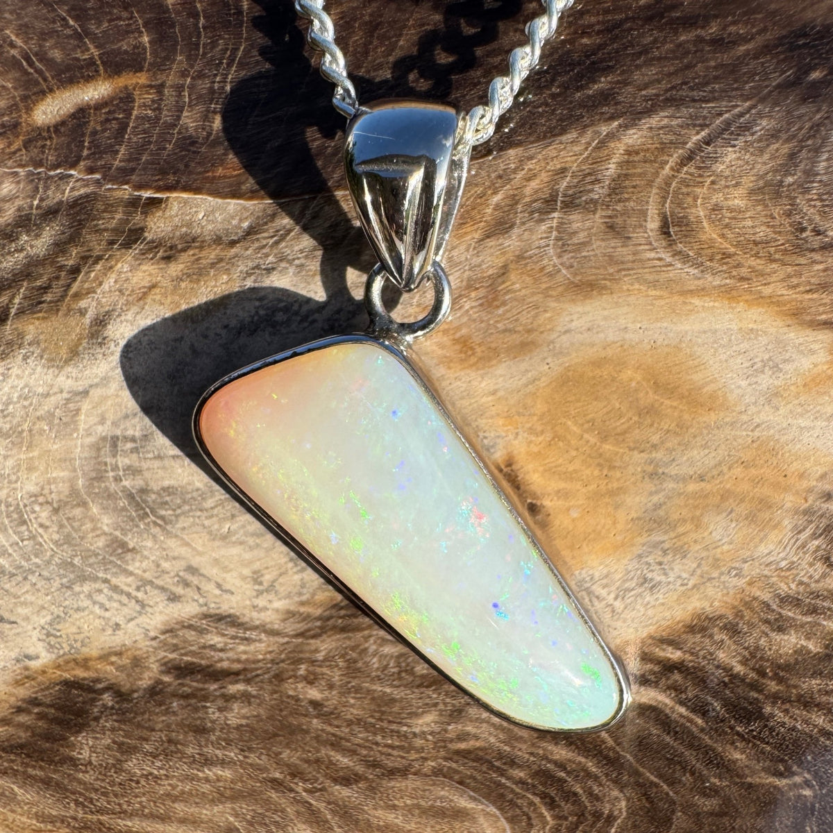 4.4ct Coober Pedy Opal Pendant Necklace ~ 'Derby Gleam' | 925 Sterling Silver | Solid Australian Opal