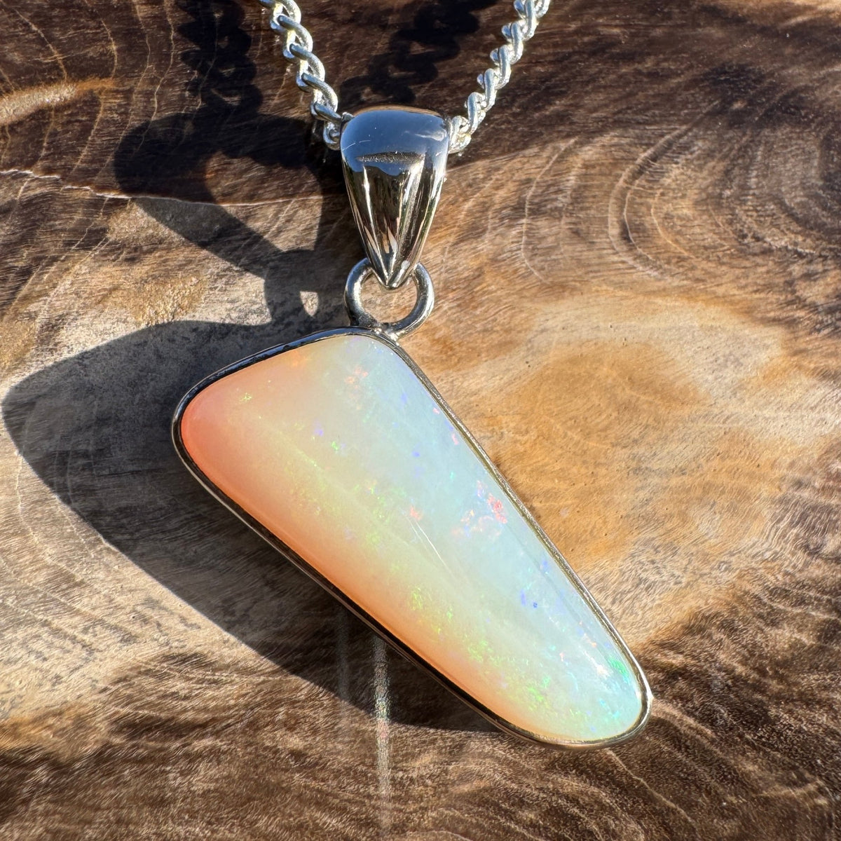 4.4ct Coober Pedy Opal Pendant Necklace ~ 'Derby Gleam' | 925 Sterling Silver | Solid Australian Opal