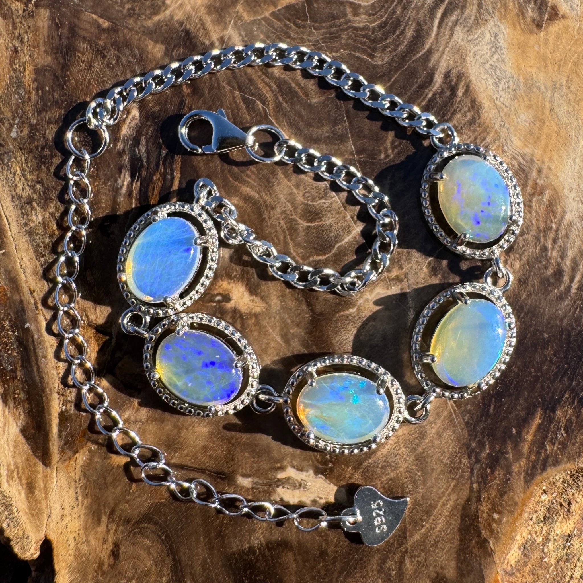 4.6ct Coober Pedy Opal Bracelet ~ 'Reef Point Shore' | 925 Sterling Silver | Solid Australian Opal