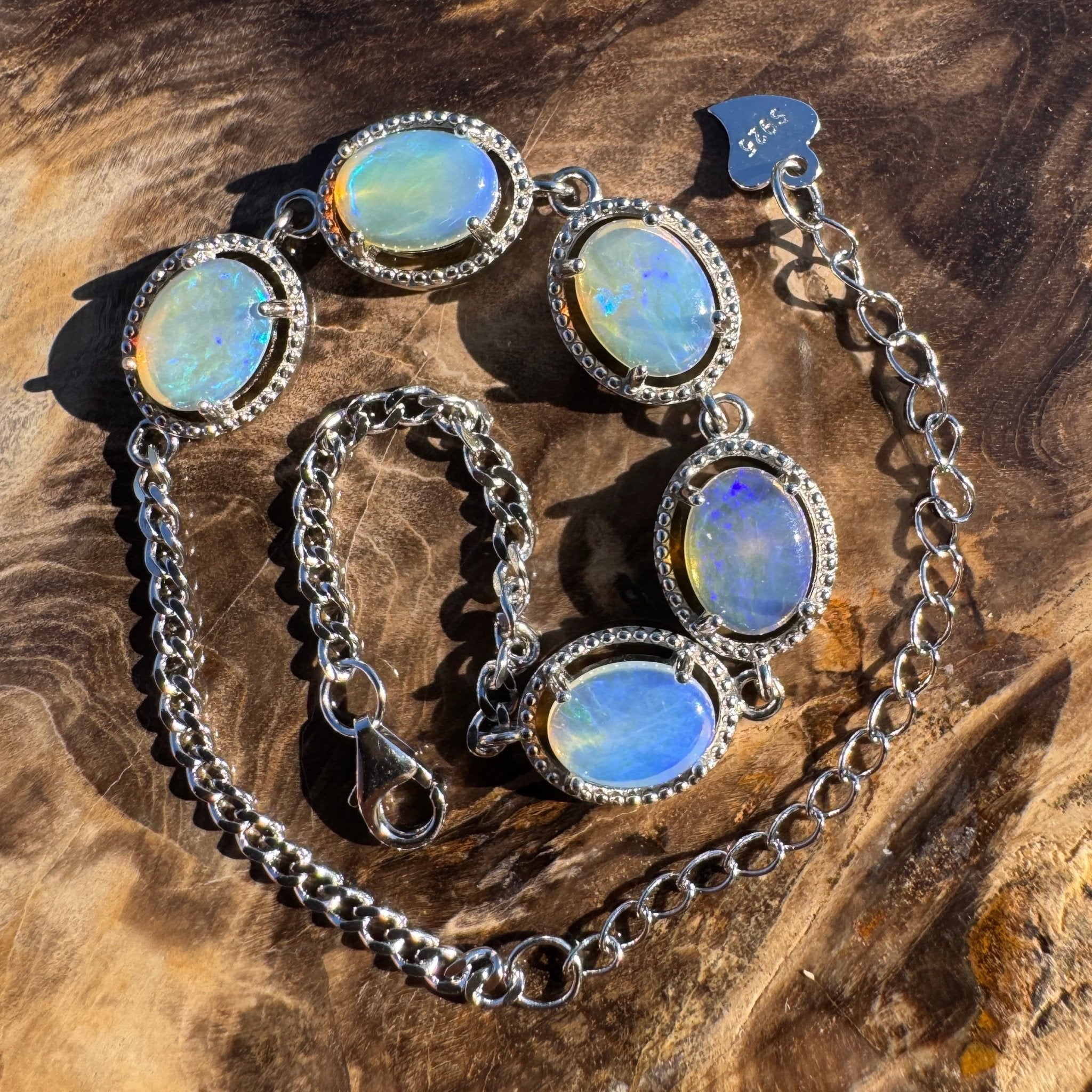 4.6ct Coober Pedy Opal Bracelet ~ 'Reef Point Shore' | 925 Sterling Silver | Solid Australian Opal