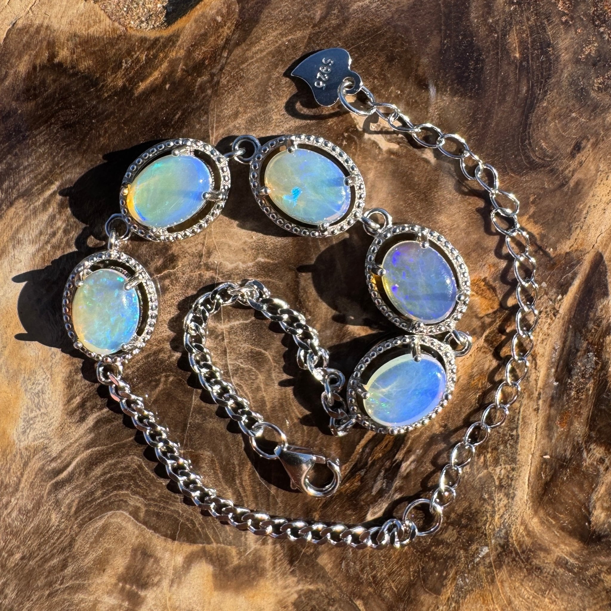 4.6ct Coober Pedy Opal Bracelet ~ 'Reef Point Shore' | 925 Sterling Silver | Solid Australian Opal