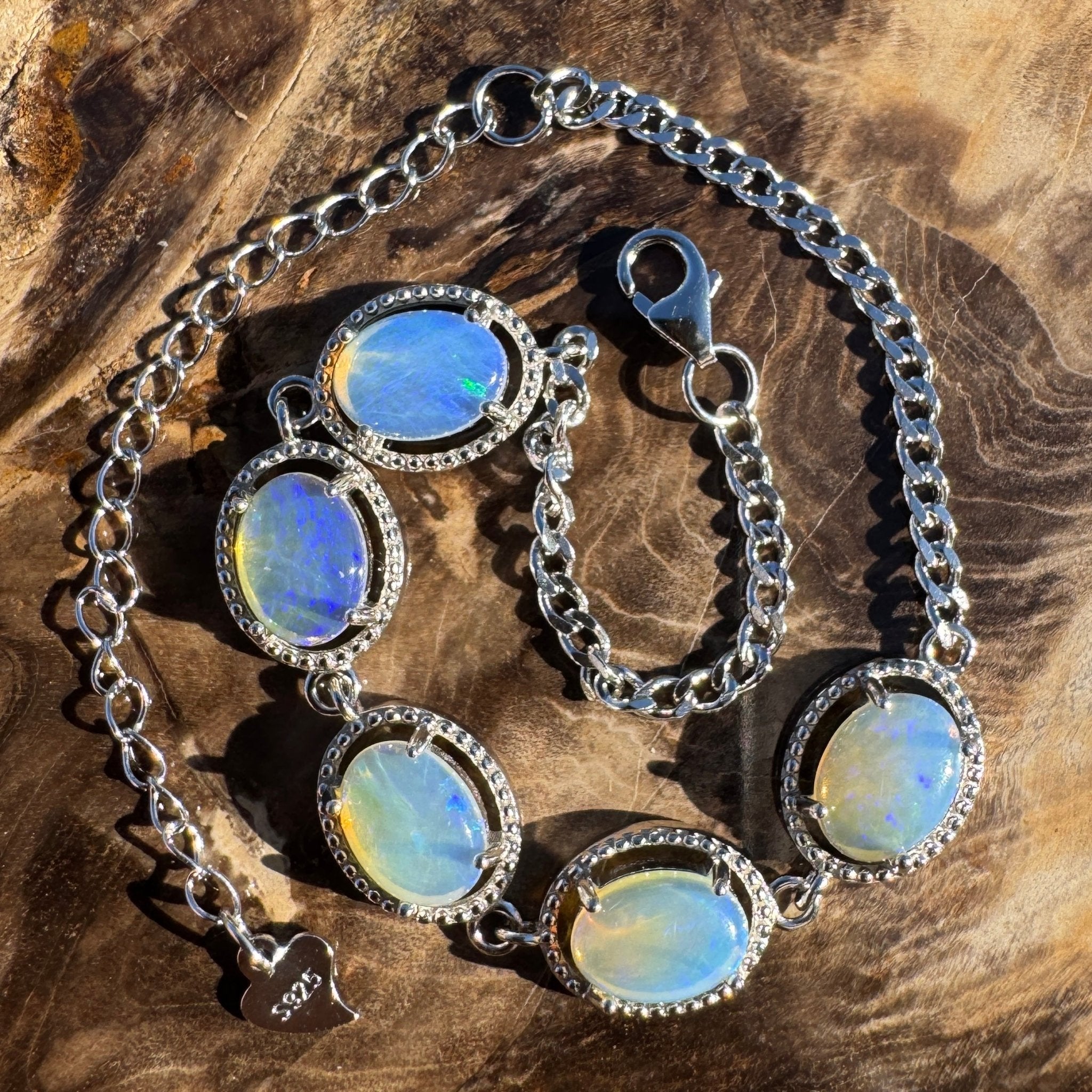 4.6ct Coober Pedy Opal Bracelet ~ 'Reef Point Shore' | 925 Sterling Silver | Solid Australian Opal