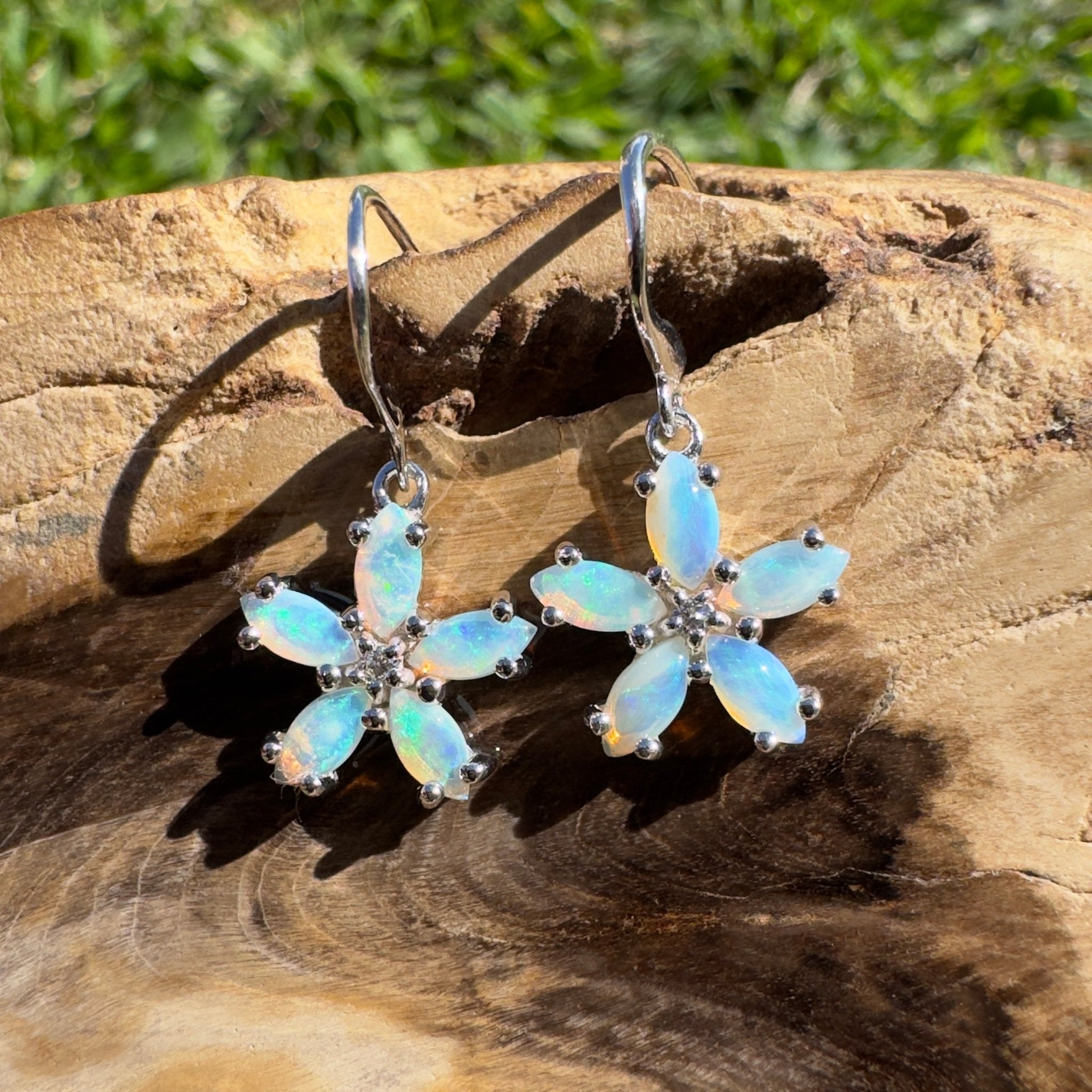 4ct Coober Pedy Opal Hook Earrings ~ 'Coral Coast Sway' | 925 Sterling Silver | Solid Australian Opal